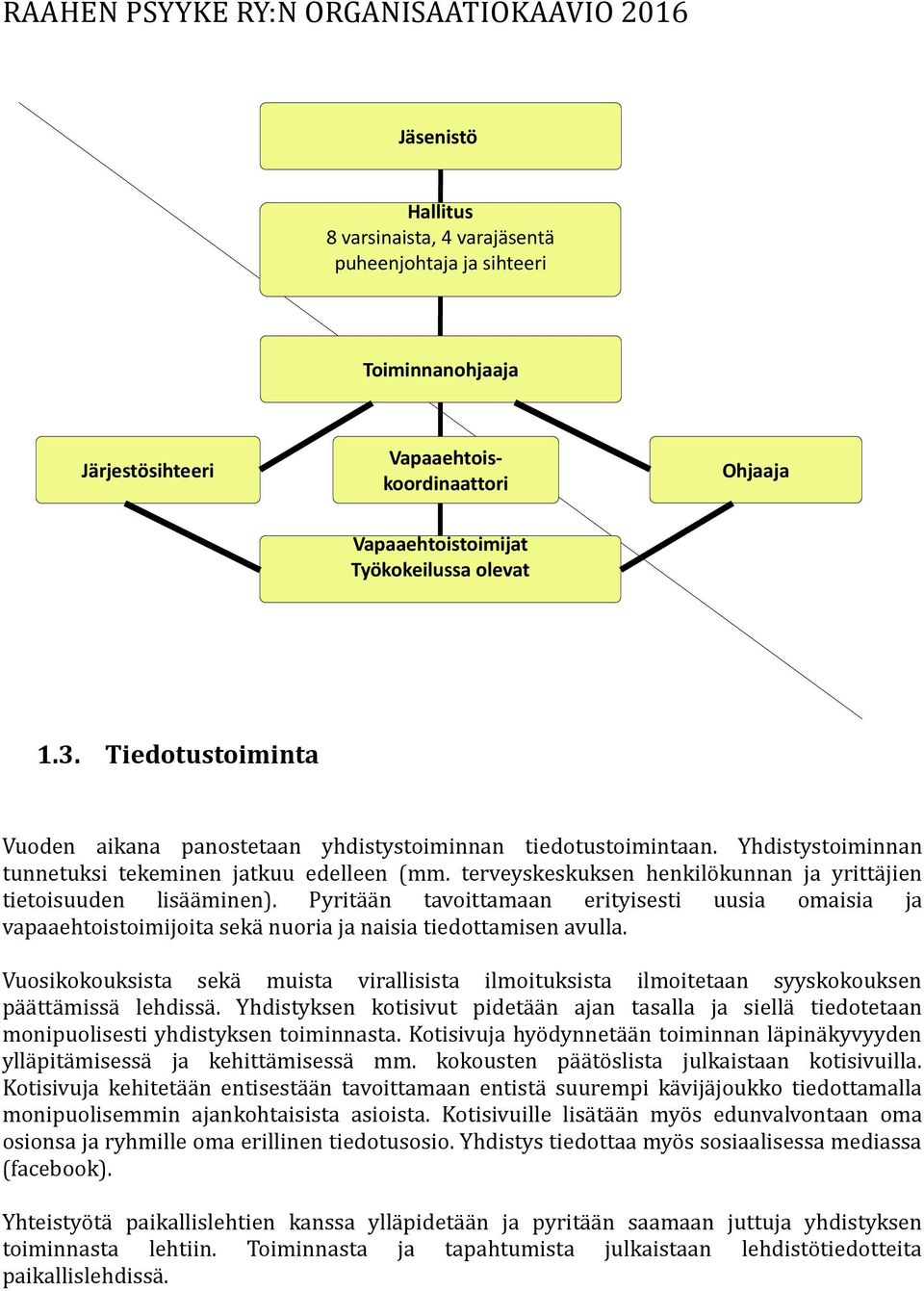 terveyskeskuksen henkilökunnan ja yrittäjien tietoisuuden lisääminen). Pyritään tavoittamaan erityisesti uusia omaisia ja vapaaehtoistoimijoita sekä nuoria ja naisia tiedottamisen avulla.