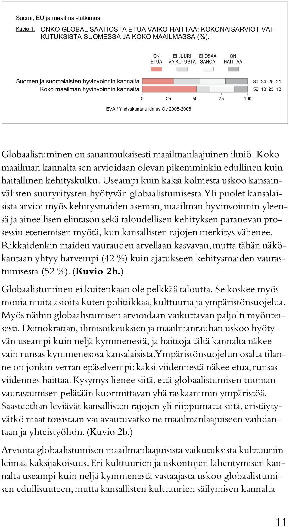 Koko maailman kannalta sen arvioidaan olevan pikemminkin edullinen kuin haitallinen kehityskulku. Useampi kuin kaksi kolmesta uskoo kansainvälisten suuryritysten hyötyvän globaalistumisesta.