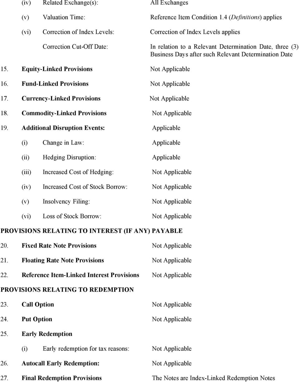 Relevant Determination Date 15. Equity-Linked Provisions Not Applicable 16. Fund-Linked Provisions Not Applicable 17. Currency-Linked Provisions Not Applicable 18.