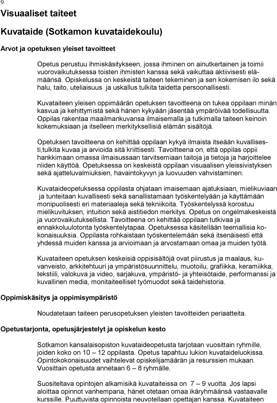 Kuvataiteen yleisen oppimäärän opetuksen tavoitteena on tukea oppilaan mi nän kasvua ja kehittymistä sekä hänen kykyään jäsentää ympäröivää todelli suutta.