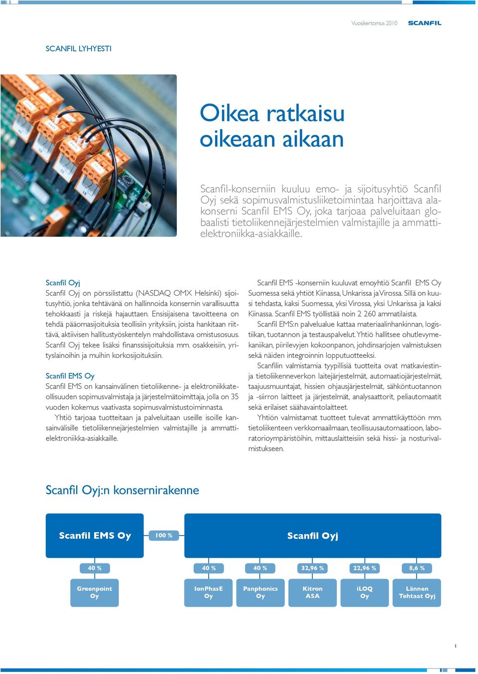 Scanfi l Oyj Scanfi l Oyj on pörssilistattu (NASDAQ OMX Helsinki) sijoitusyhtiö, jonka tehtävänä on hallinnoida konsernin varallisuutta tehokkaasti ja riskejä hajauttaen.