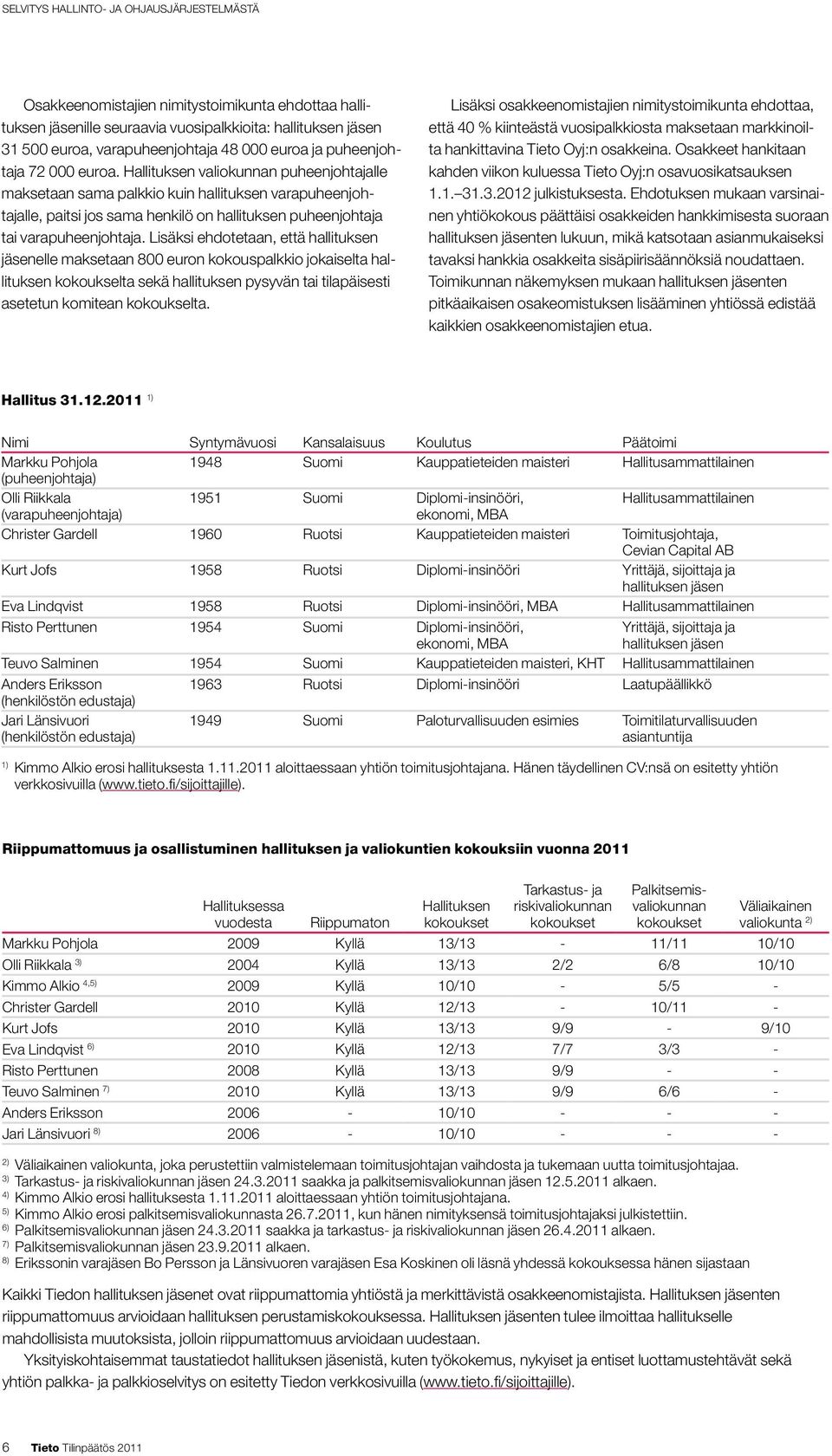 Hallituksen valiokunnan puheenjohtajalle maksetaan sama palkkio kuin hallituksen varapuheenjohtajalle, paitsi jos sama henkilö on hallituksen puheenjohtaja tai varapuheenjohtaja.