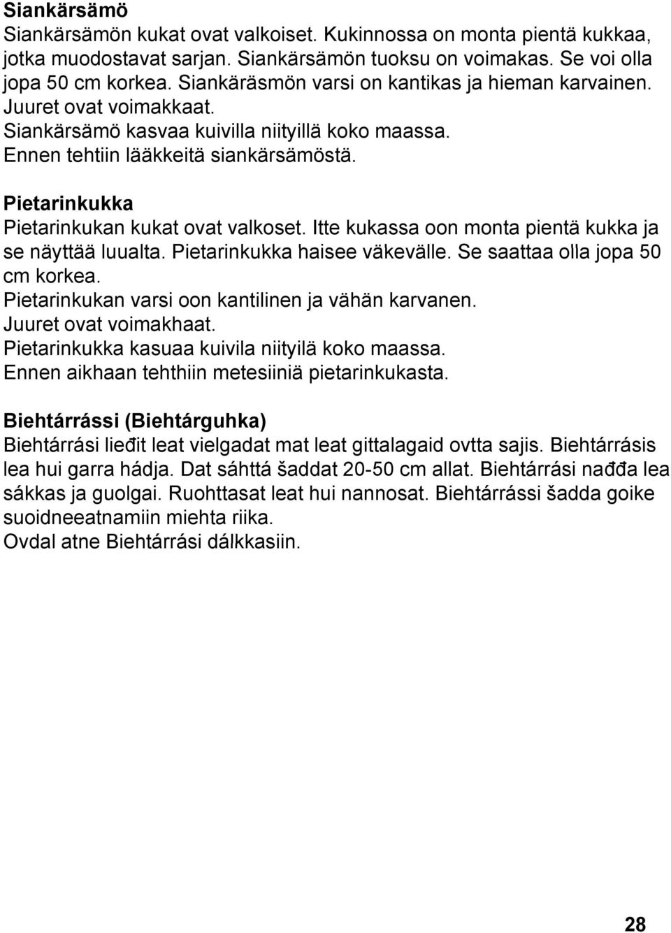 Pietarinkukka Pietarinkukan kukat ovat valkoset. Itte kukassa oon monta pientä kukka ja se näyttää luualta. Pietarinkukka kka haisee väkevälle. älle Se saattaa olla jopa 50 cm korkea.