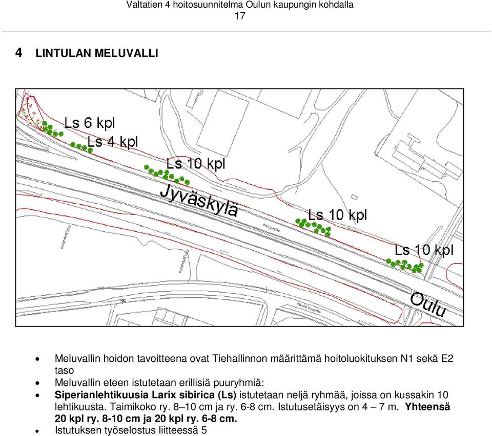 istutetaan neljä ryhmää, joissa on kussakin 10 lehtikuusta. Taimikoko ry. 8 10 cm ja ry. 6-8 cm.