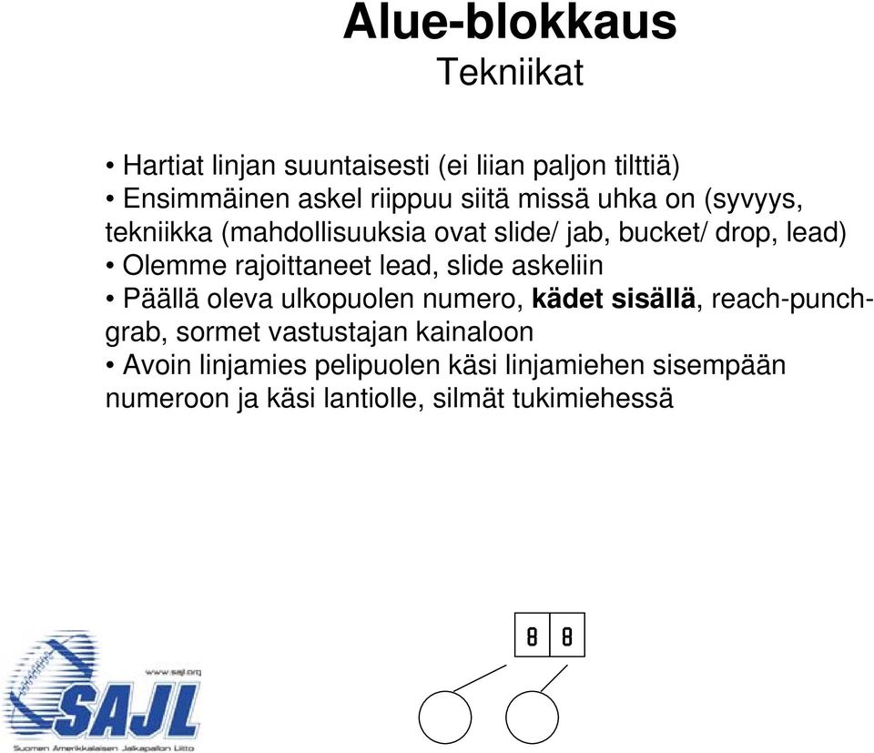 rajoittaneet lead, slide askeliin Päällä oleva ulkopuolen numero, kädet sisällä, reach-punchgrab, sormet