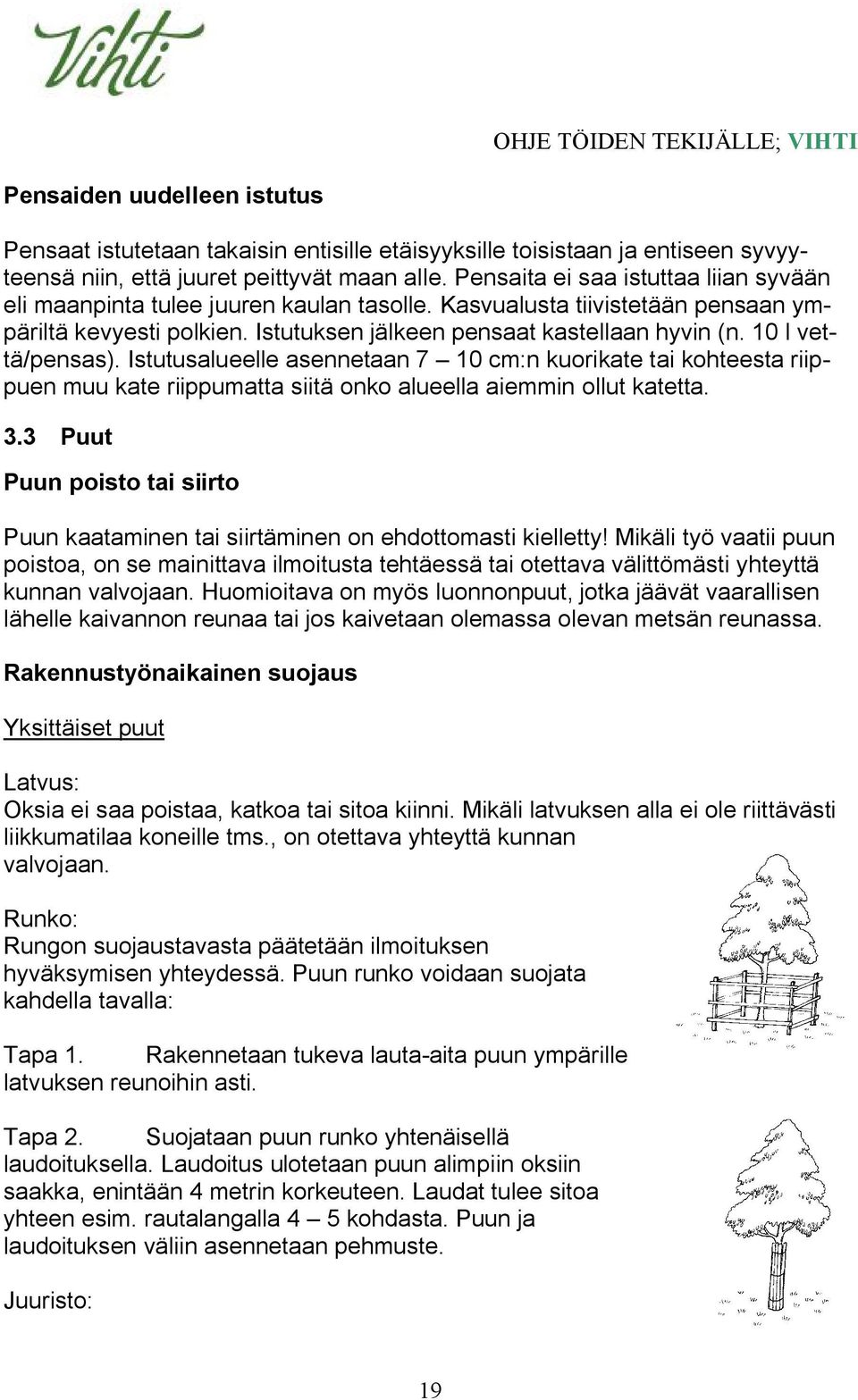 10 l vettä/pensas). Istutusalueelle asennetaan 7 10 cm:n kuorikate tai kohteesta riippuen muu kate riippumatta siitä onko alueella aiemmin ollut katetta. 3.