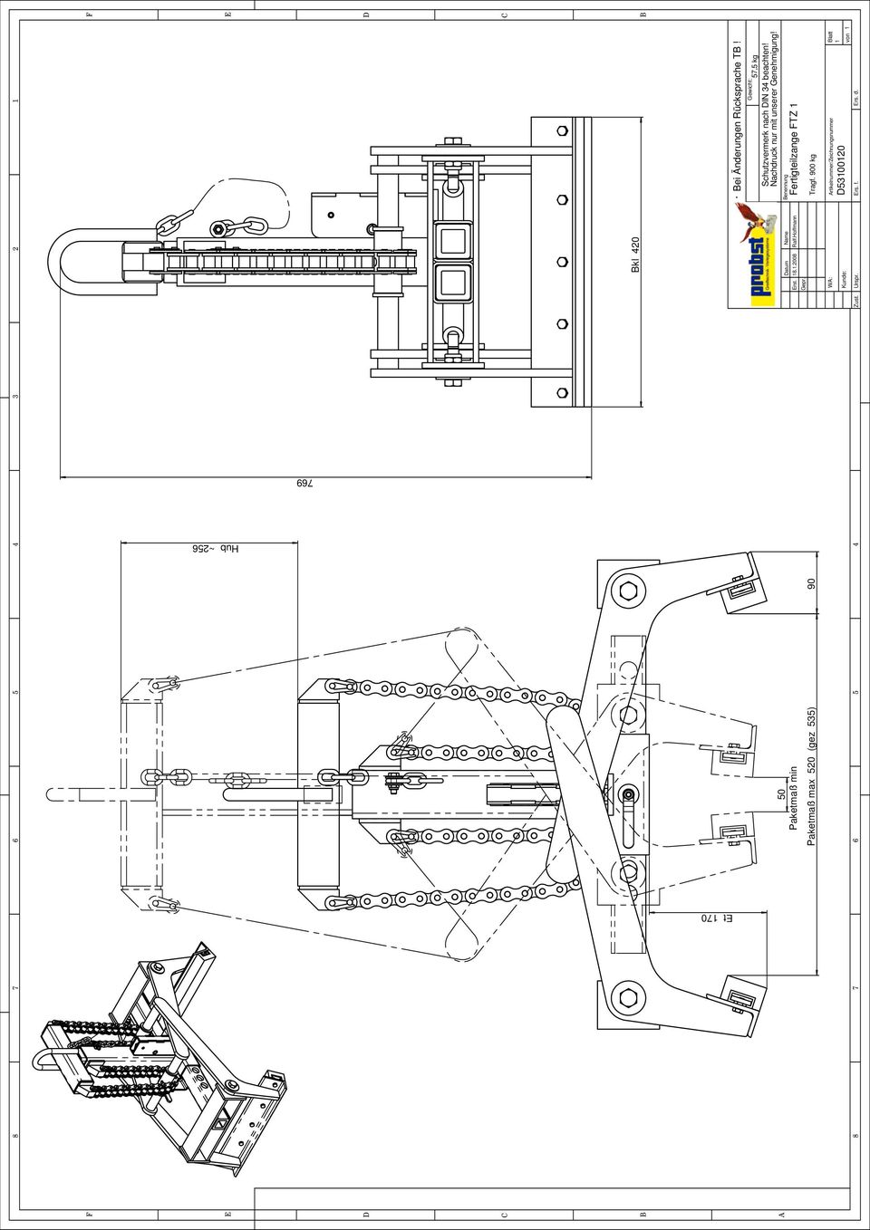 Fertigteilzange FTZ 1 Benennung Tragf. 900 kg 7 6 5 4 WA: 8 1 Zust. Kunde: Urspr.