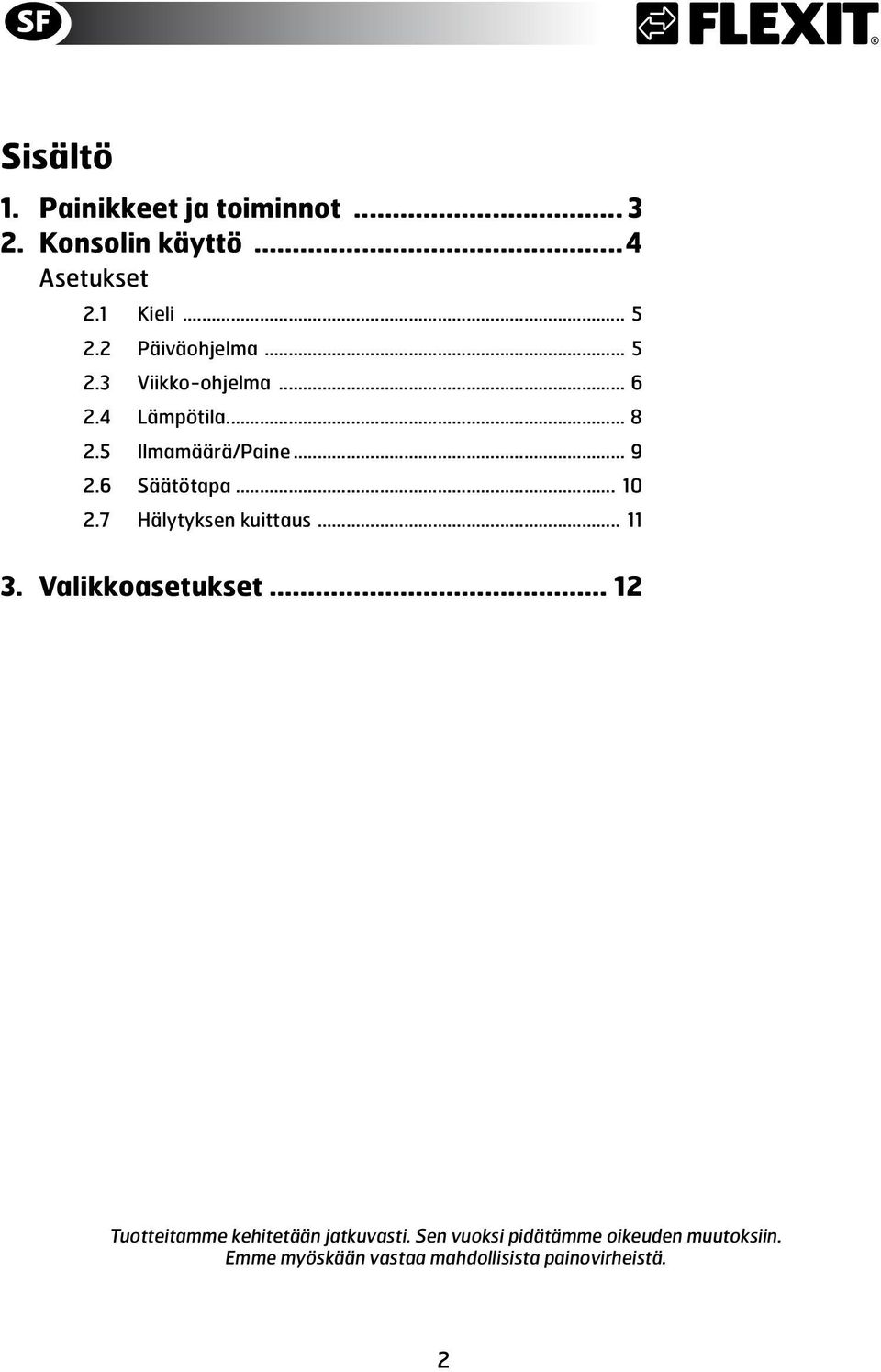 6 Säätötapa... 10 2.7 Hälytyksen kuittaus... 11 3. Valikkoasetukset.