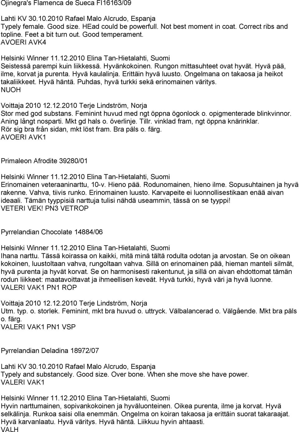 Ongelmana on takaosa ja heikot takaliikkeet. Hyvä häntä. Puhdas, hyvä turkki sekä erinomainen väritys. NUOH Stor med god substans. Feminint huvud med ngt öppna ögonlock o. opigmenterade blinkvinnor.