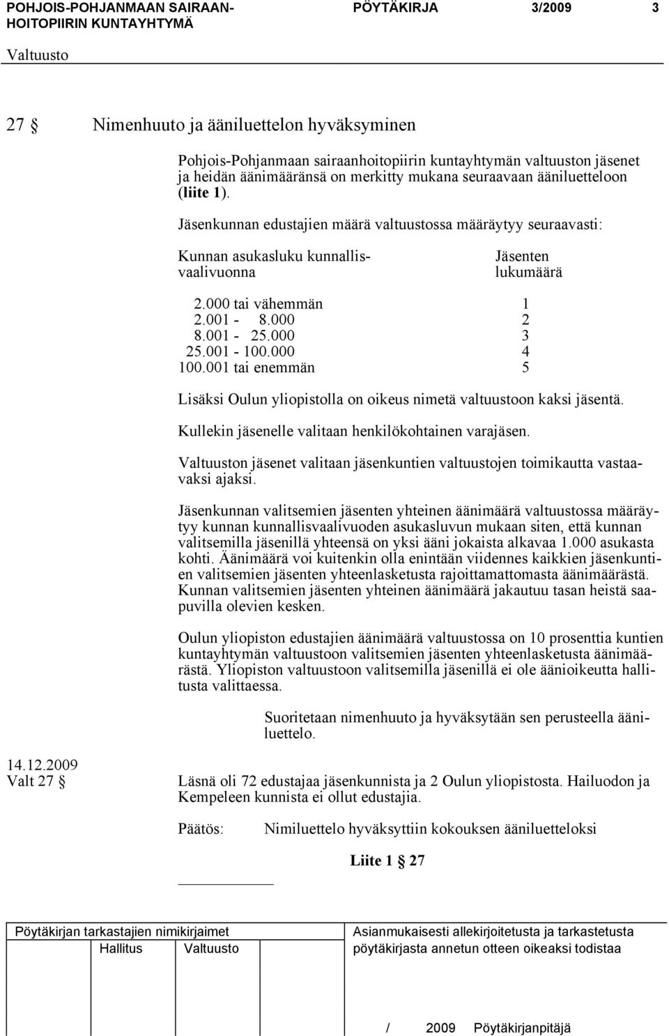 000 3 25.001-100.000 4 100.001 tai enemmän 5 Lisäksi Oulun yliopistolla on oikeus nimetä valtuustoon kaksi jäsentä. Kullekin jäsenelle valitaan henkilökohtainen varajäsen.