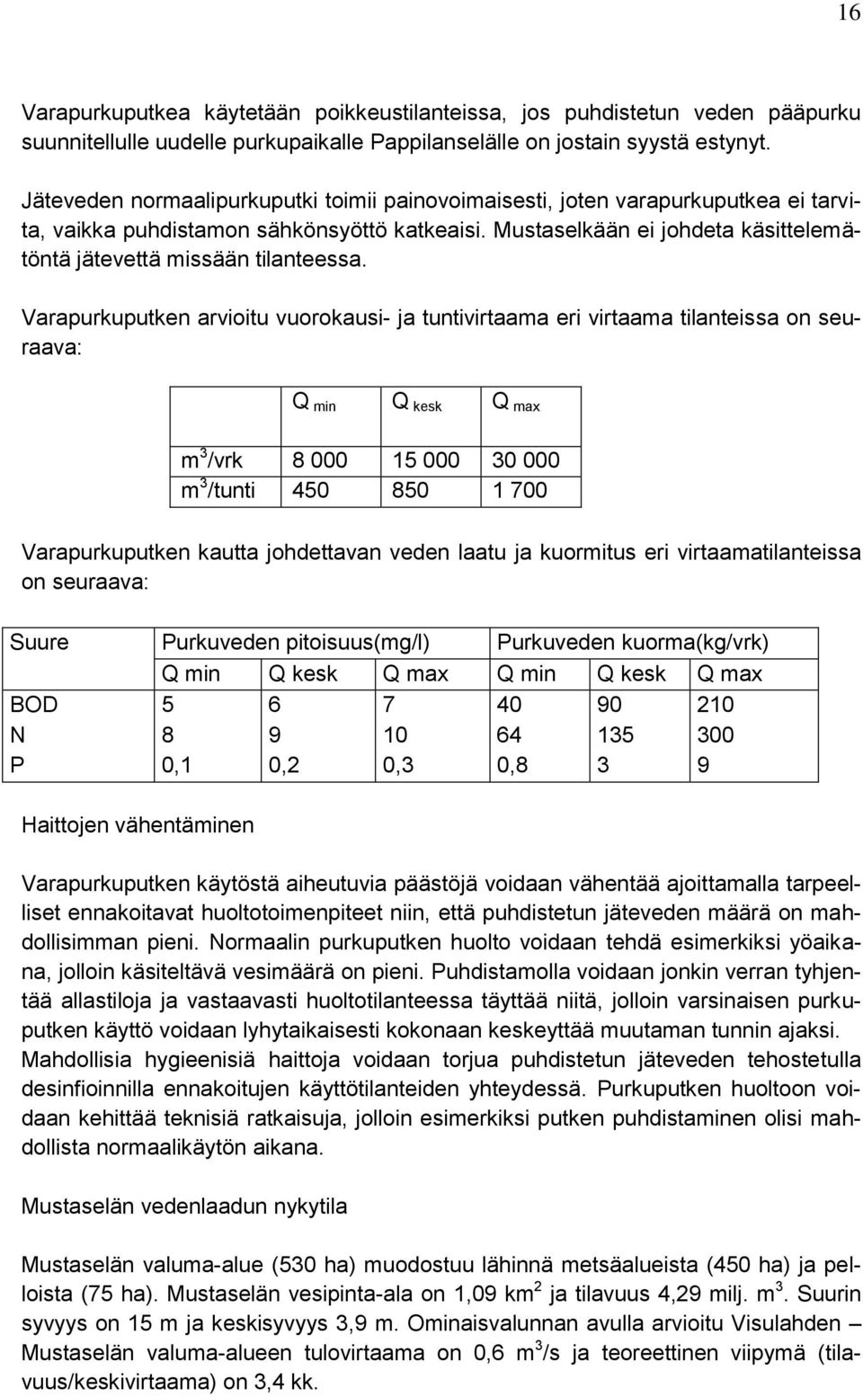 Mustaselkään ei johdeta käsittelemätöntä jätevettä missään tilanteessa.