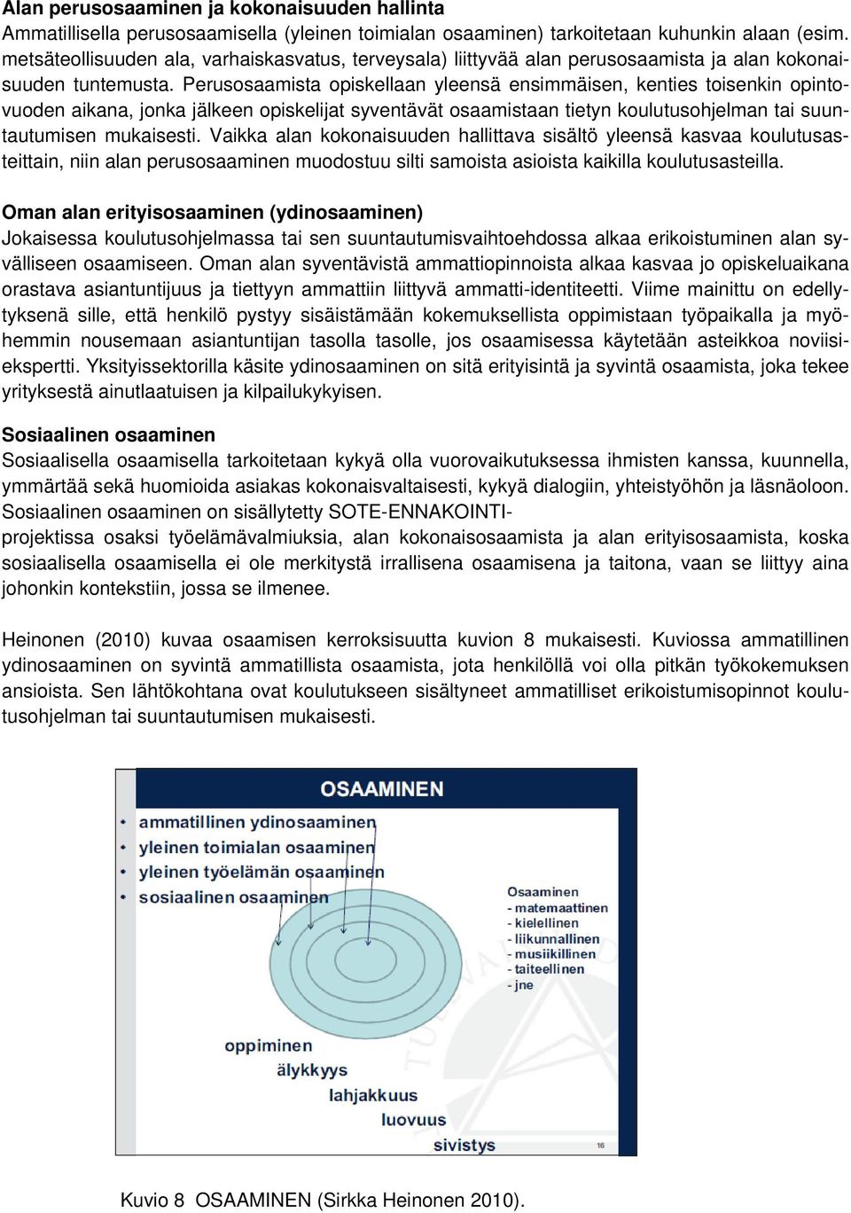 Perusosaamista opiskellaan yleensä ensimmäisen, kenties toisenkin opintovuoden aikana, jonka jälkeen opiskelijat syventävät osaamistaan tietyn koulutusohjelman tai suuntautumisen mukaisesti.