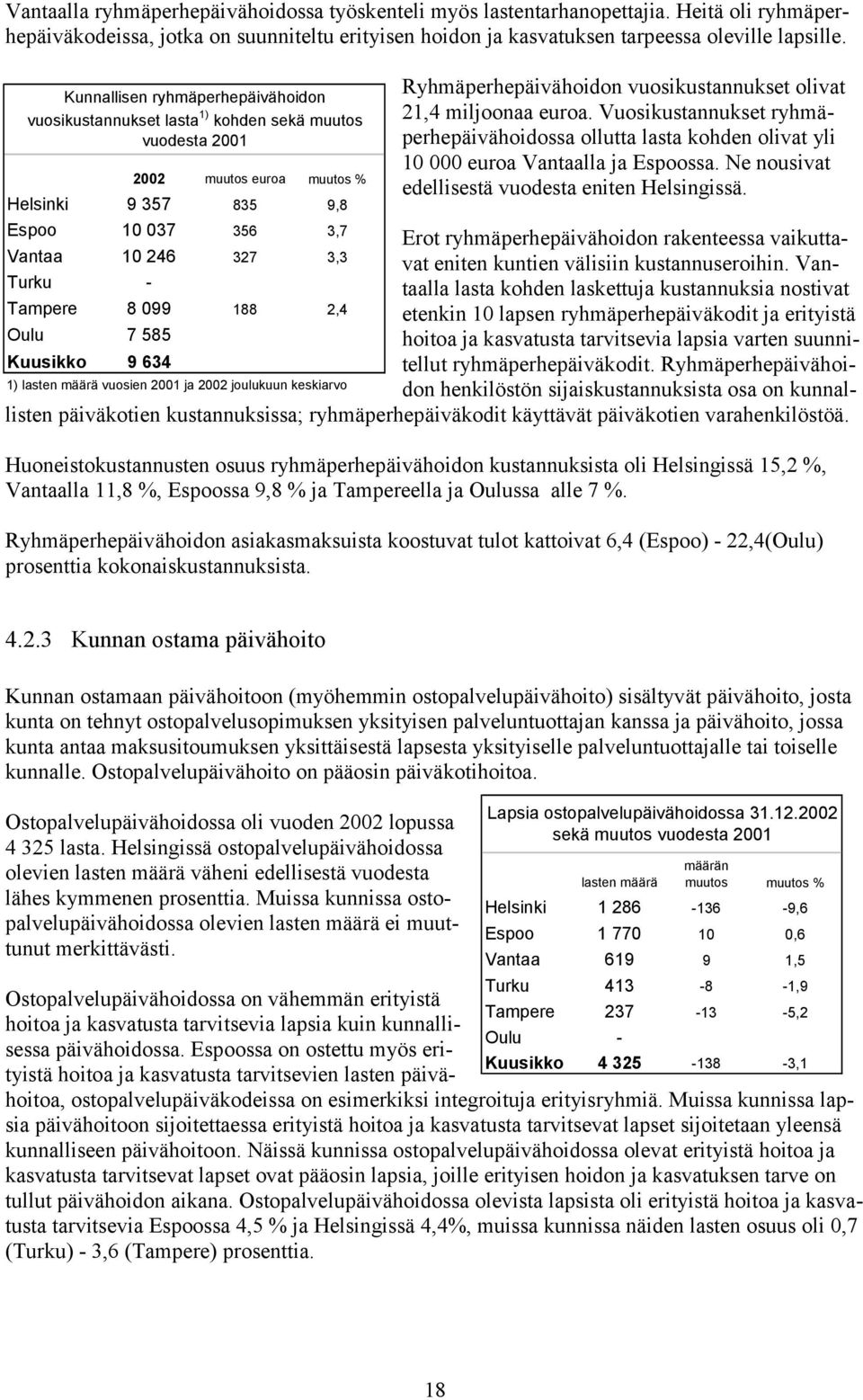 vuosikustannukset olivat 21,4 miljoonaa euroa. Vuosikustannukset ryhmäperhepäivähoidossa ollutta lasta kohden olivat yli 10 000 euroa Vantaalla ja Espoossa.