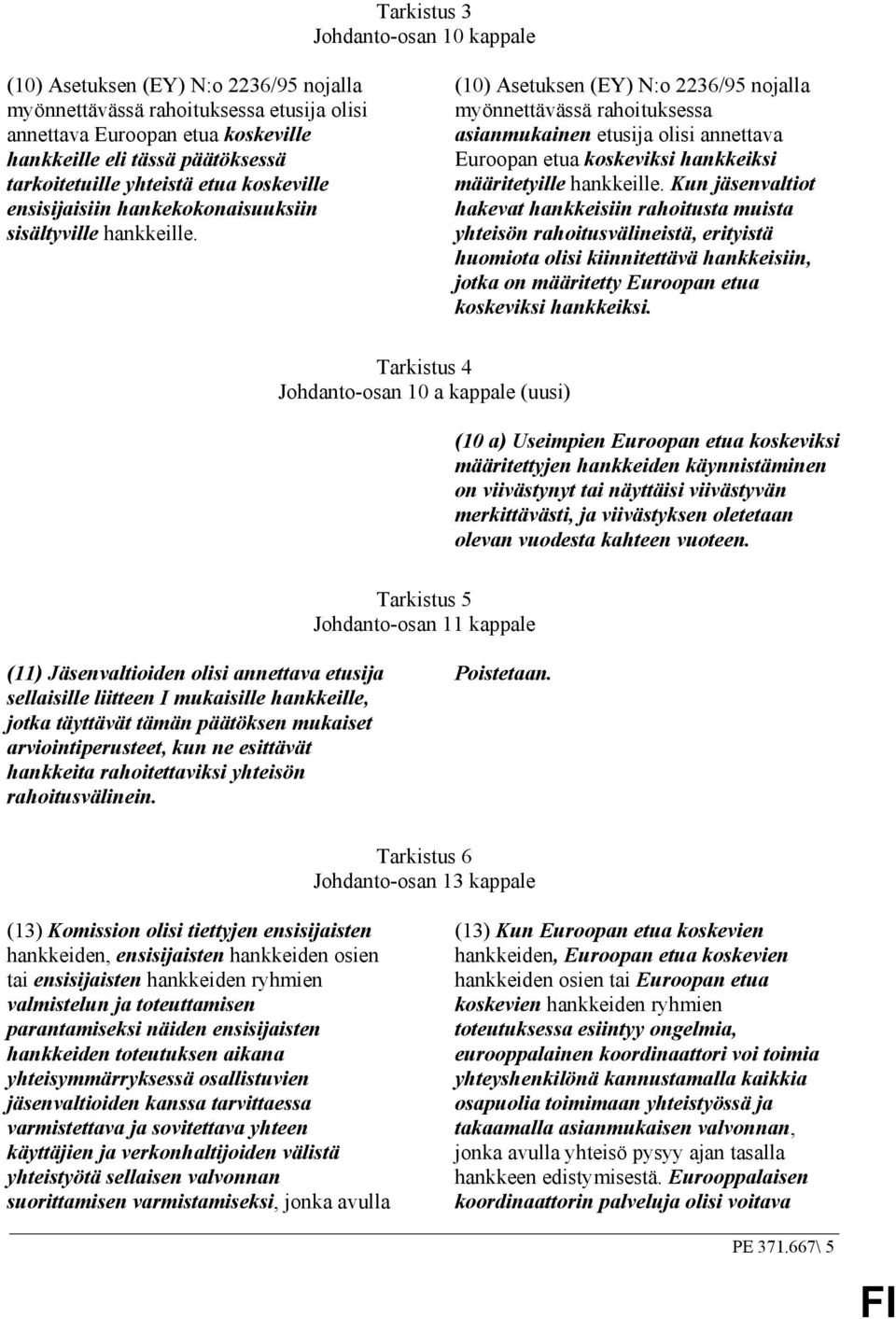 (10) Asetuksen (EY) N:o 2236/95 nojalla myönnettävässä rahoituksessa asianmukainen etusija olisi annettava Euroopan etua koskeviksi hankkeiksi määritetyille hankkeille.