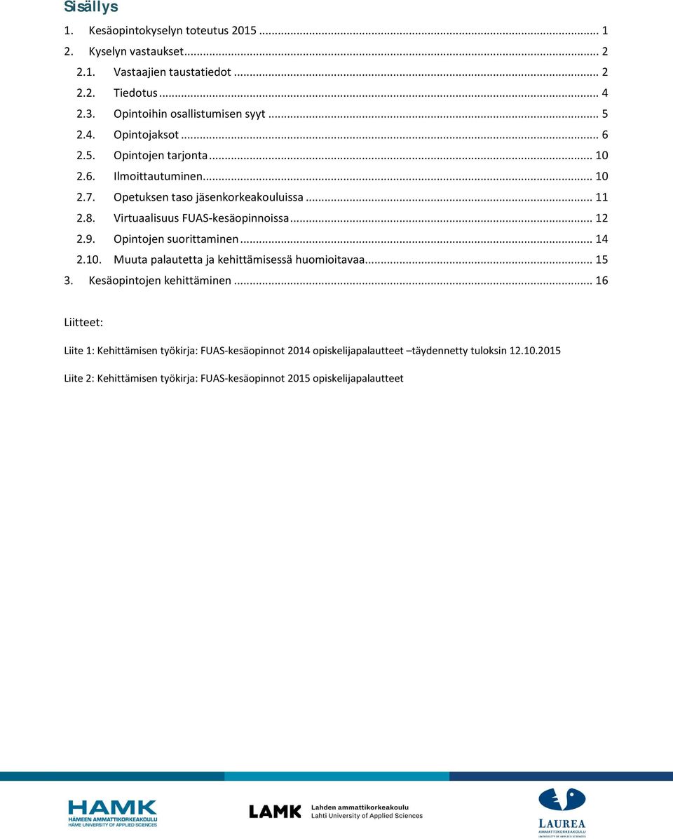 Opintojen suorittaminen... 4.0. Muuta palautetta ja kehittämisessä huomioitavaa.... Kesäopintojen kehittäminen.