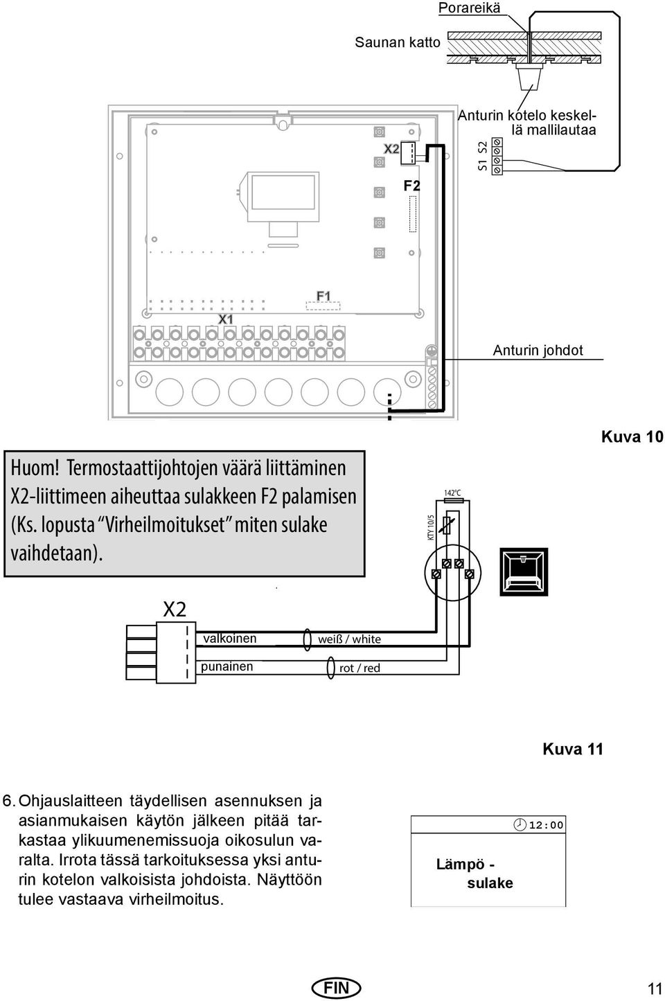 KTY 10/5 142 C Kuva 10 X2 valkoinen Limiter punainen Sensor weiß / white rot / red Kuva 11 6.