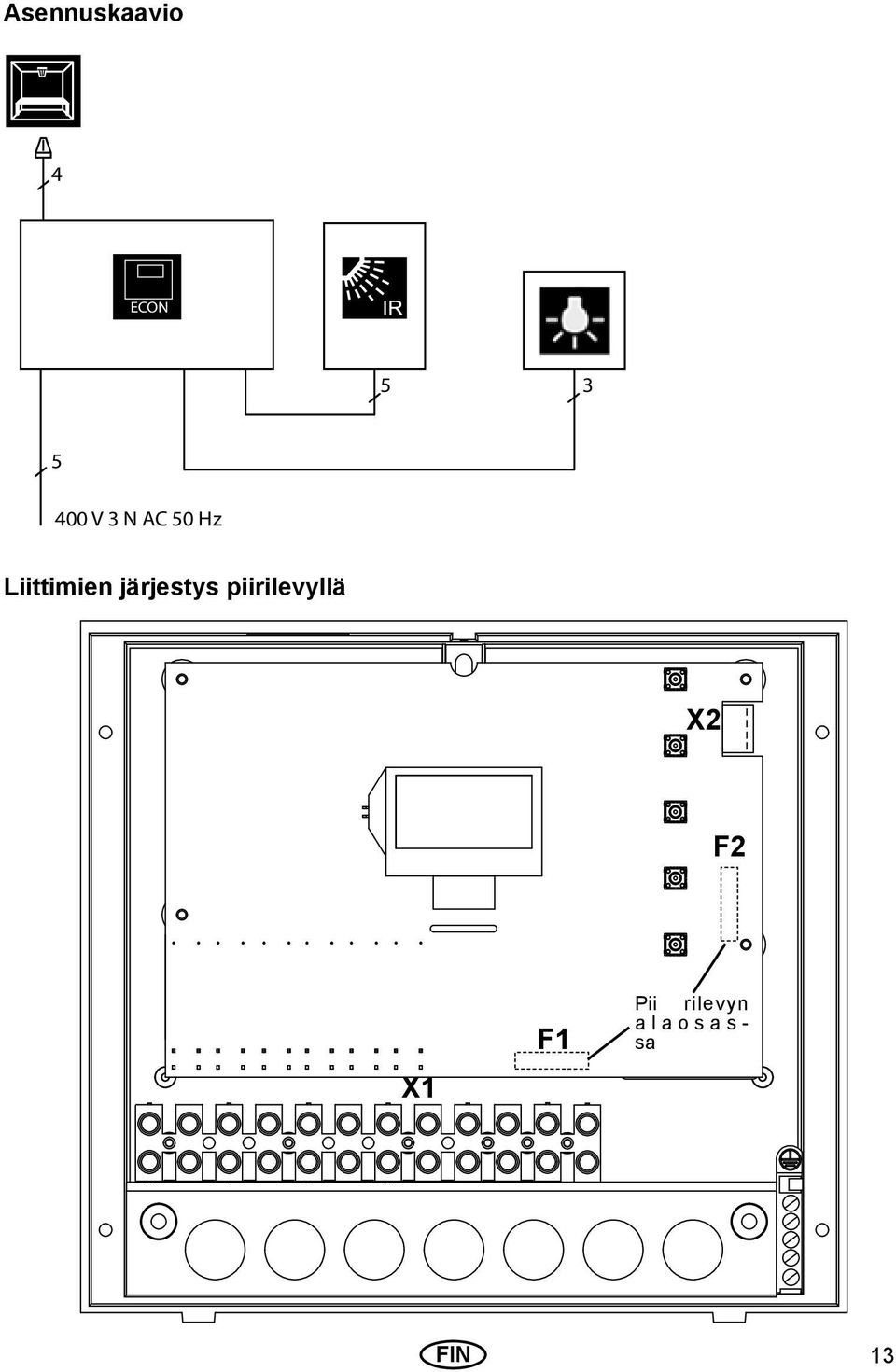 järjestys piirilevyllä X2 F2 X1