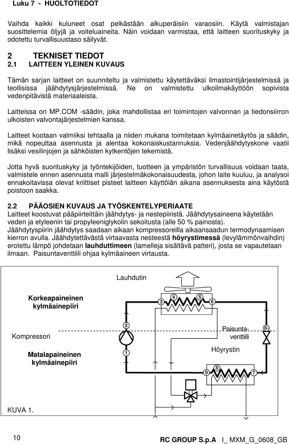 1 LAITTEEN YLEINEN KUVAUS Tämän sarjan laitteet on suunniteltu ja valmistettu käytettäväksi ilmastointijärjestelmissä ja teollisissa jäähdytysjärjestelmissä.