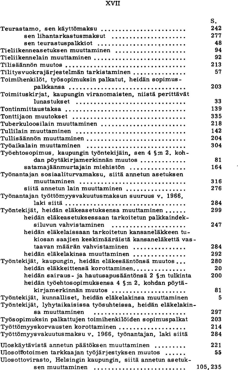 .............. Toimituskirjat, kaupungin viranomaisten, niistä perittävät lunas tuks et Tontinmittaustaksa................. Tonttijaon muutokset................... Tuberkuloosilain muuttaminen.