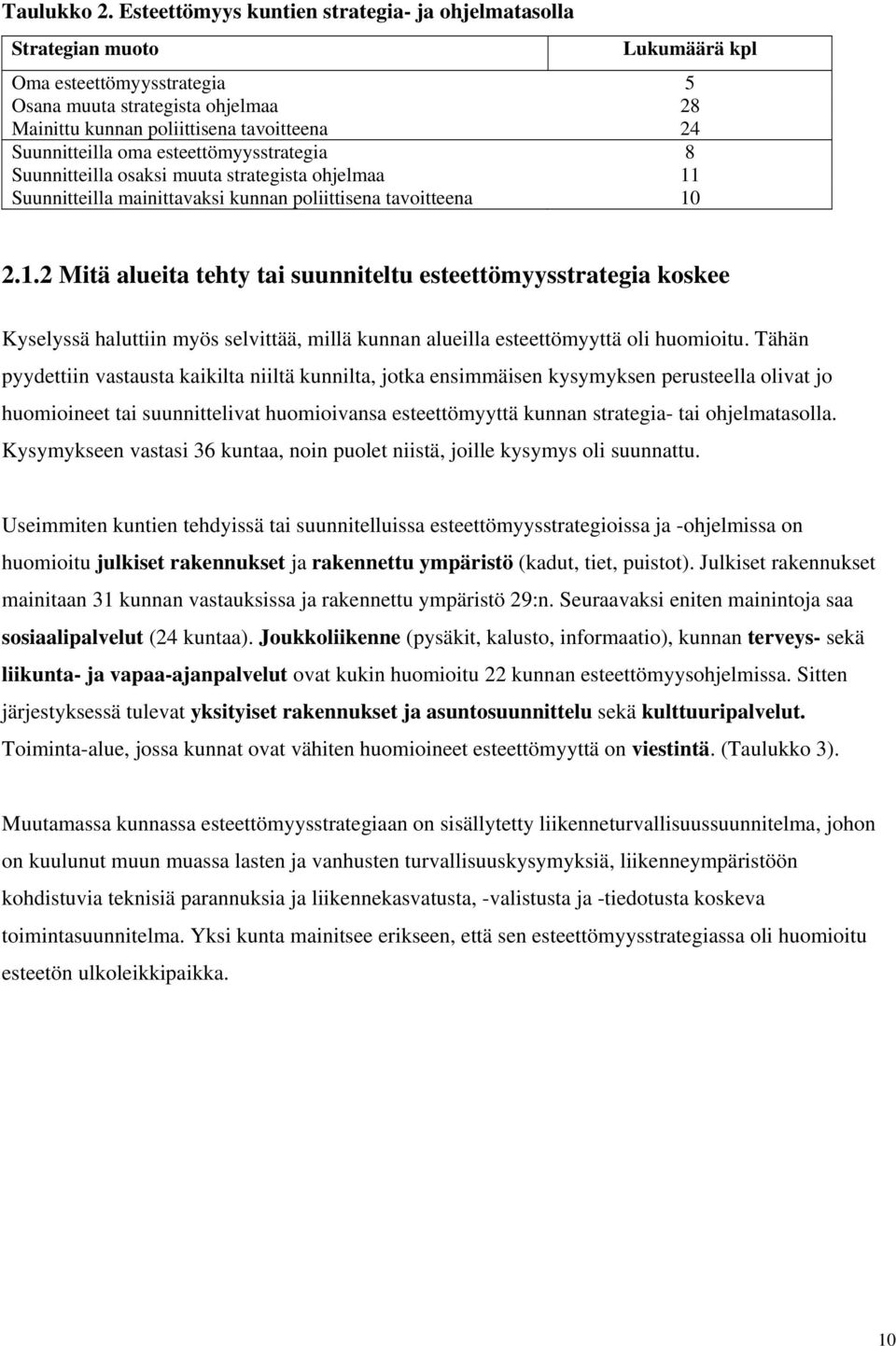 Suunnitteilla oma esteettömyysstrategia 8 Suunnitteilla osaksi muuta strategista ohjelmaa 11