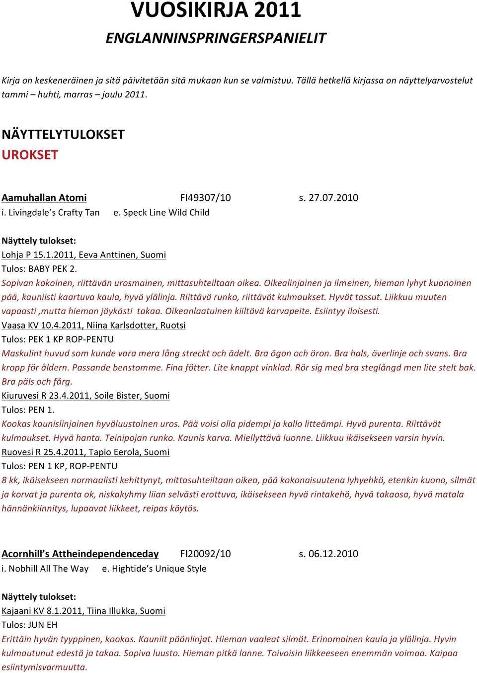 Sopivan kokoinen, riittävän urosmainen, mittasuhteiltaan oikea. Oikealinjainen ja ilmeinen, hieman lyhyt kuonoinen pää, kauniisti kaartuva kaula, hyvä ylälinja. Riittävä runko, riittävät kulmaukset.