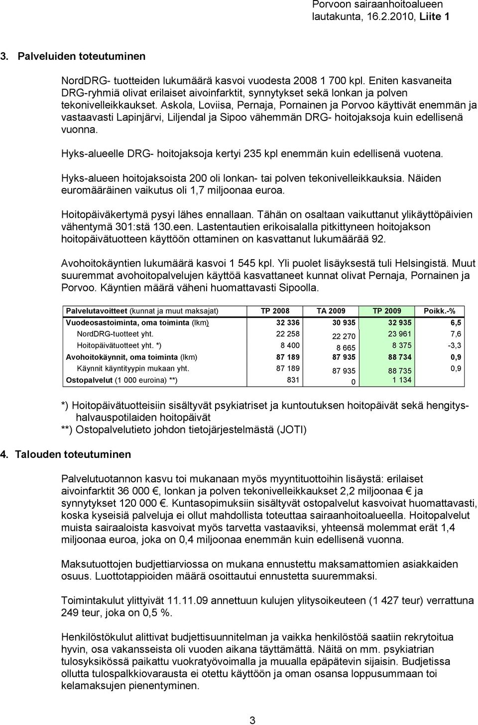 Askola, Loviisa, Pernaja, Pornainen ja Porvoo käyttivät enemmän ja vastaavasti Lapinjärvi, Liljendal ja Sipoo vähemmän DRG- hoitojaksoja kuin edellisenä vuonna.