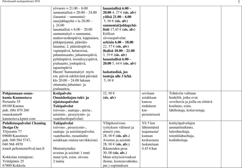 00 j. 24.00 lauantailisä = 6.00 20.00 sunnuntaityö = sunnuntai, uudenvuodenpäivä, loppiainen, pitkäperjantai, pääsiäislauantai, 2.