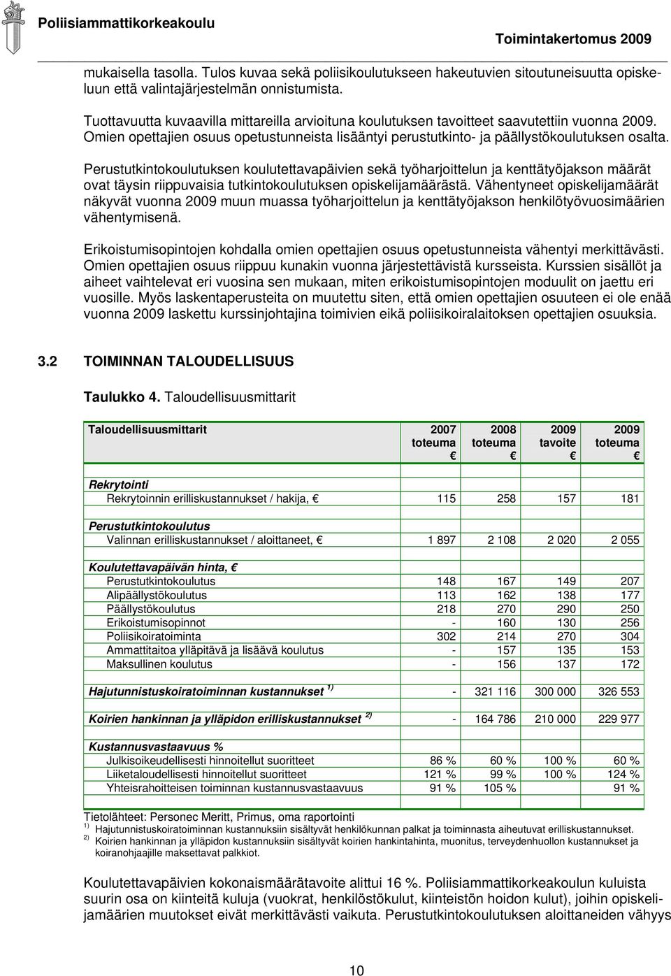 Perustutkintokoulutuksen koulutettavapäivien sekä työharjoittelun ja kenttätyöjakson määrät ovat täysin riippuvaisia tutkintokoulutuksen opiskelijamäärästä.