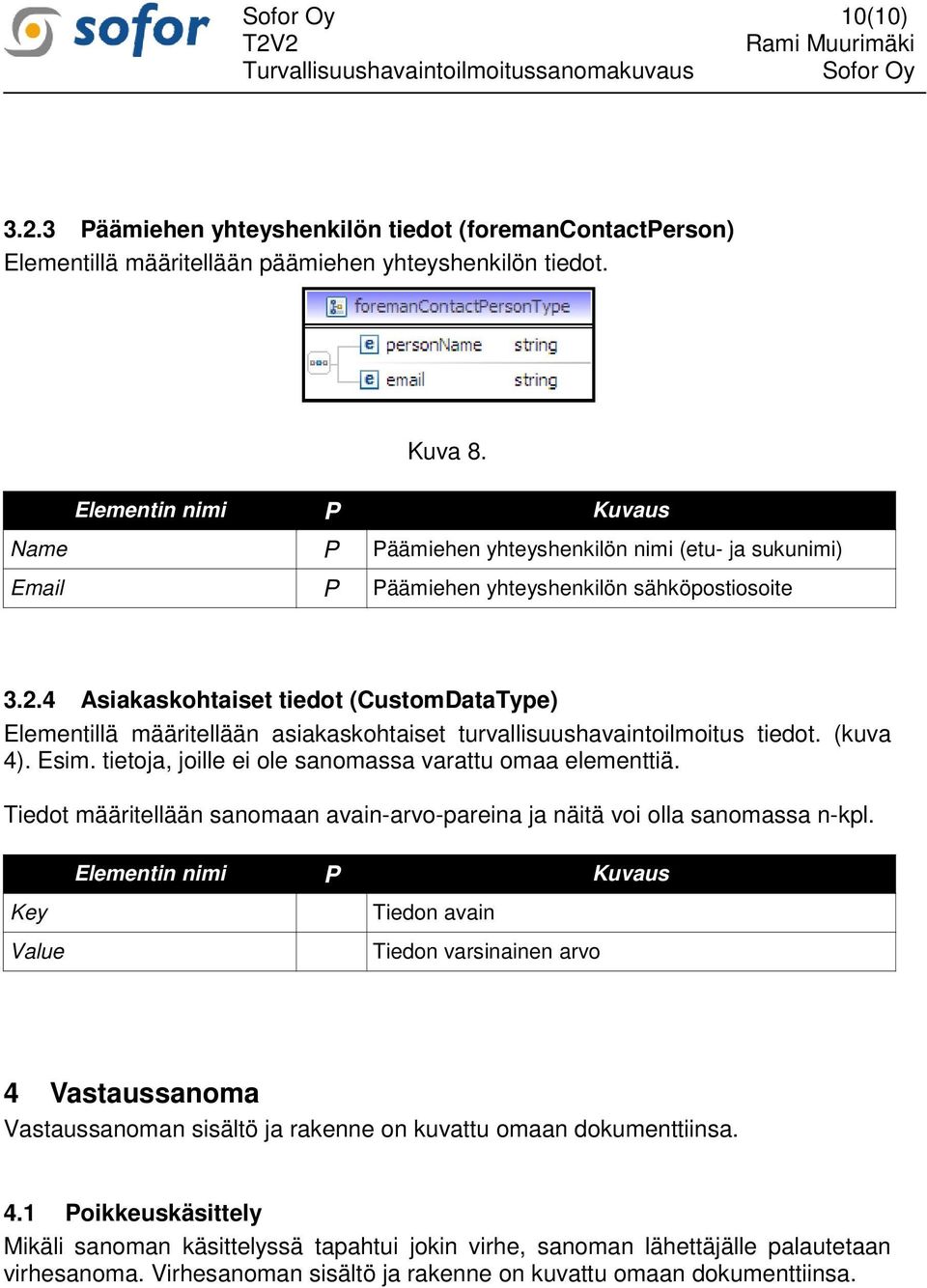 4 Asiakaskohtaiset tiedot (CustomDataType) Elementillä määritellään asiakaskohtaiset turvallisuushavaintoilmoitus tiedot. (kuva 4). Esim. tietoja, joille ei ole sanomassa varattu omaa elementtiä.