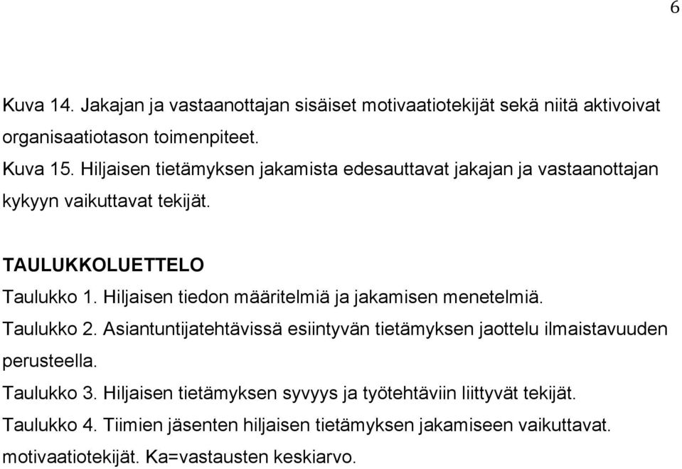 Hiljaisen tiedon määritelmiä ja jakamisen menetelmiä. Taulukko 2. Asiantuntijatehtävissä esiintyvän tietämyksen jaottelu ilmaistavuuden perusteella.