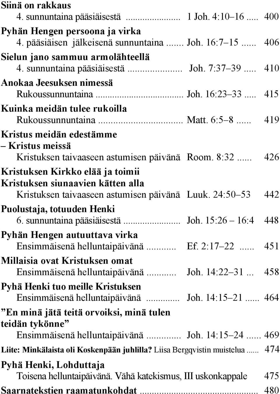 .. 419 Kristus meidän edestämme Kristus meissä Kristuksen taivaaseen astumisen päivänä Room. 8:32.