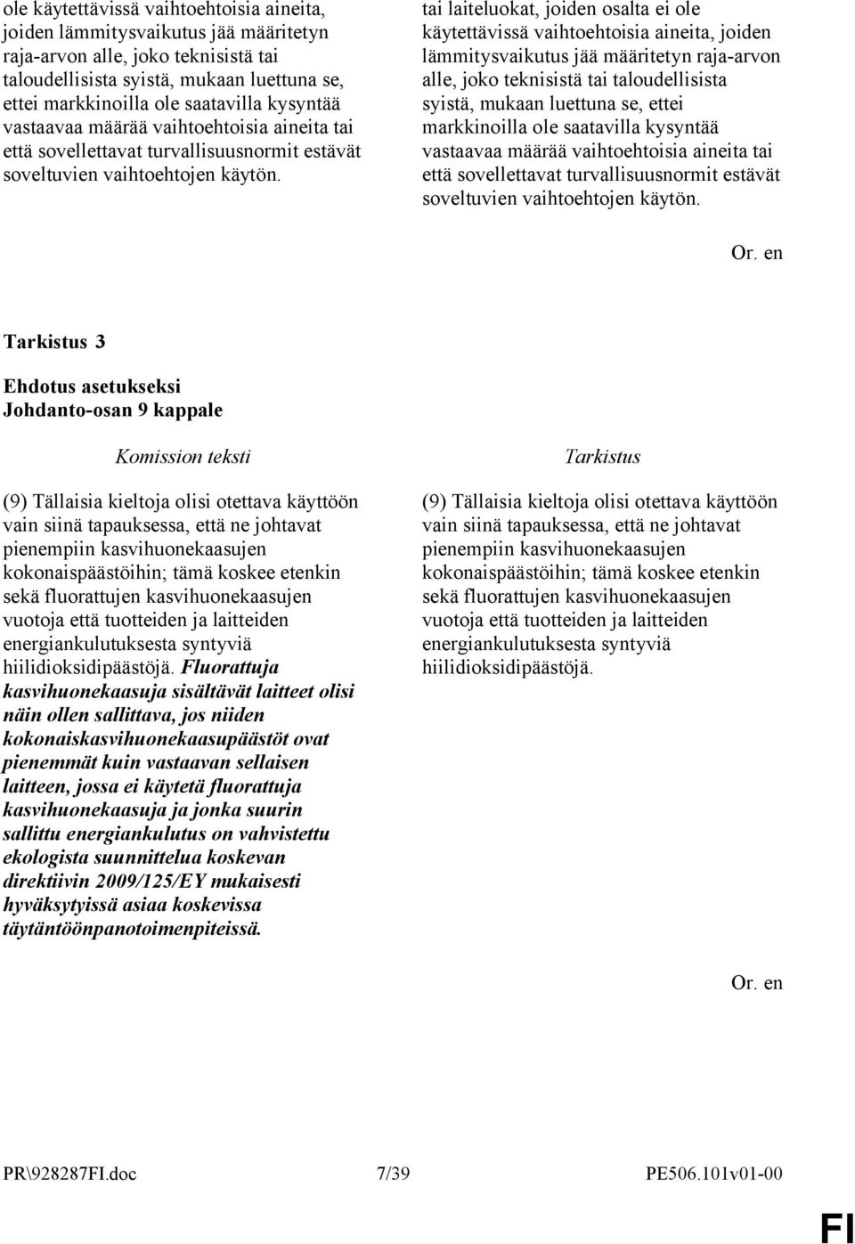 tai laiteluokat, joiden osalta ei   3 Johdanto-osan 9 kappale (9) Tällaisia kieltoja olisi otettava käyttöön vain siinä tapauksessa, että ne johtavat pienempiin kasvihuonekaasujen kokonaispäästöihin;