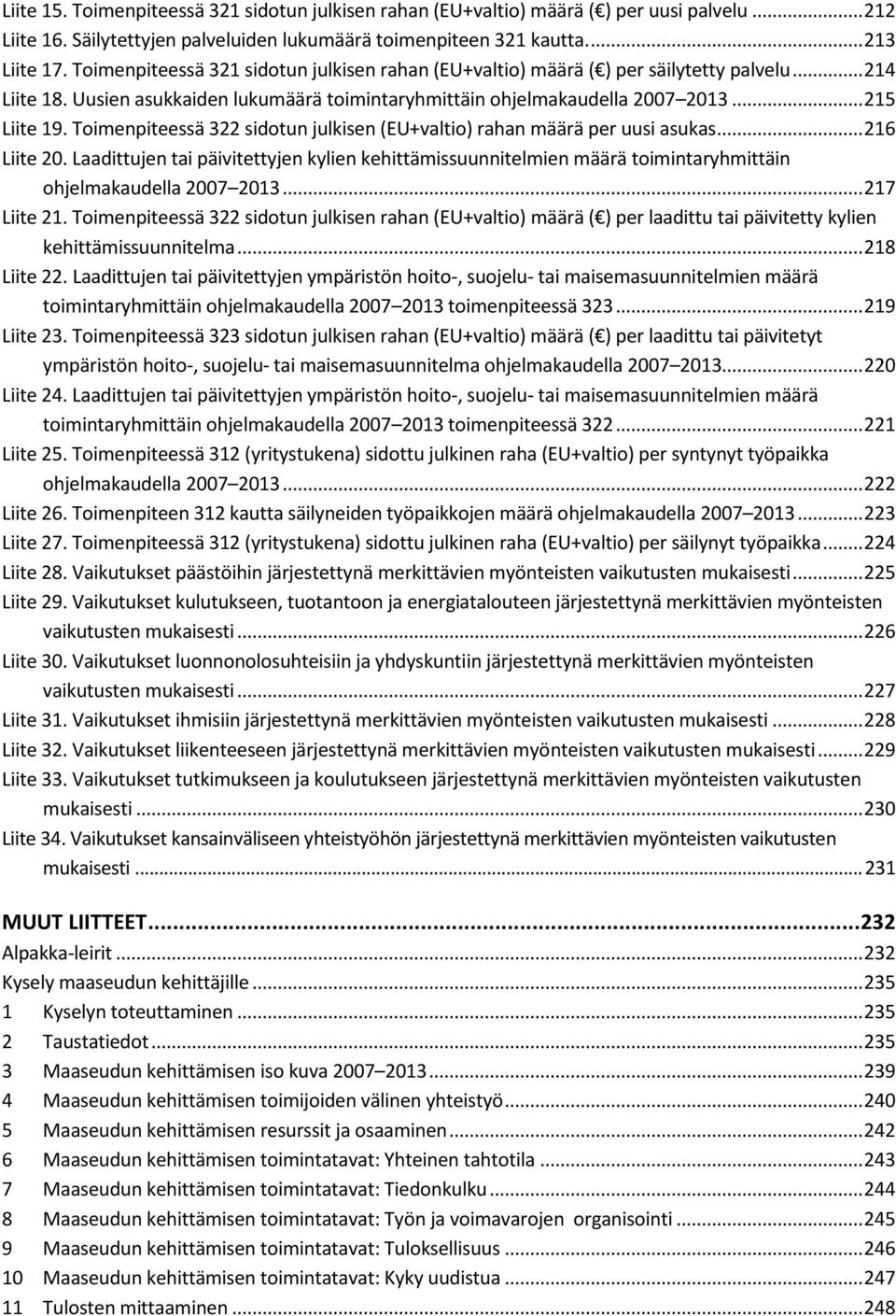 Toimenpiteessä 322 sidotun julkisen (EU+valtio) rahan määrä per uusi asukas... 216 Liite 20.