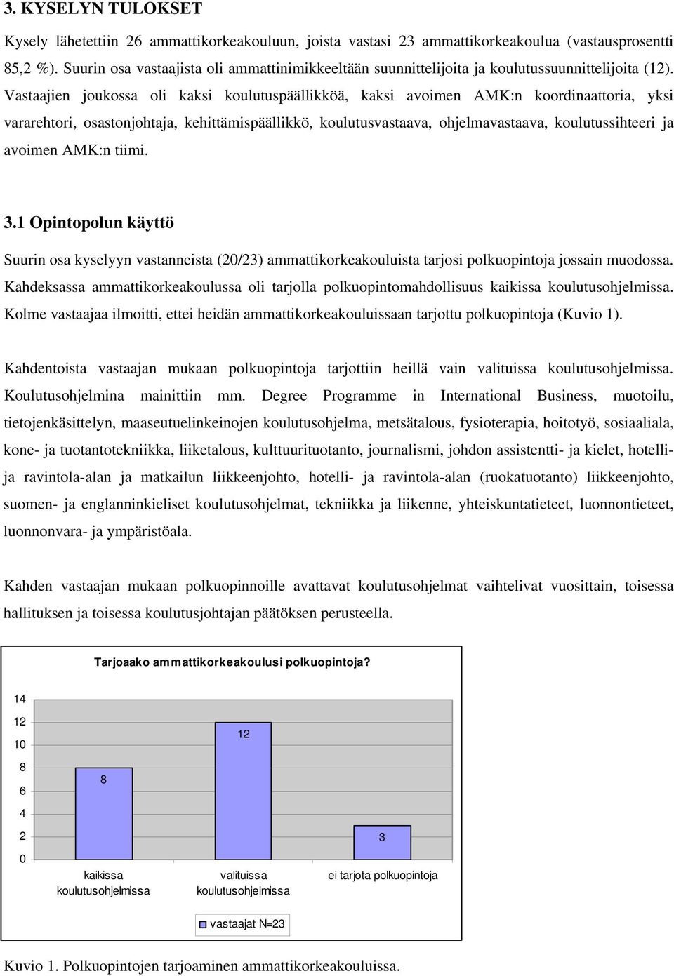 Vastaajien joukossa oli kaksi koulutuspäällikköä, kaksi avoimen AMK:n koordinaattoria, yksi vararehtori, osastonjohtaja, kehittämispäällikkö, koulutusvastaava, ohjelmavastaava, koulutussihteeri ja