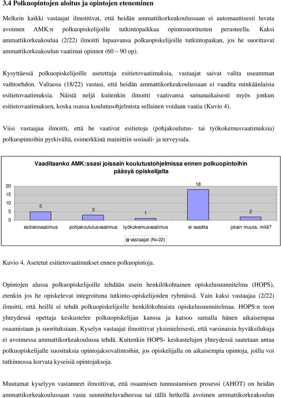 Kaksi ammattikorkeakoulua (2/22) ilmoitti lupaavansa polkuopiskelijoille tutkintopaikan, jos he suorittavat ammattikorkeakoulun vaatimat opinnot (60 90 op).