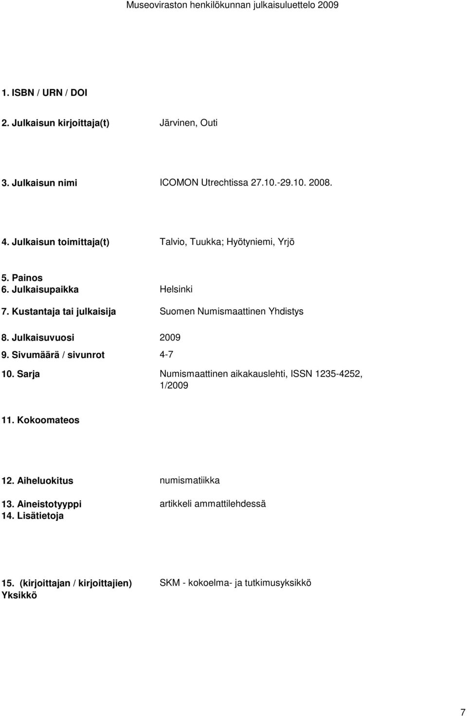 Yhdistys 4-7 Numismaattinen aikakauslehti, ISSN 1235-4252, 1/