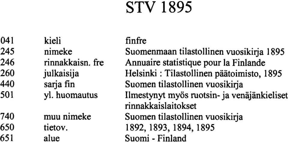 alue finfre Suomenmaan tilastollinen vuosikirja Annuaire statistique pour la Finlande