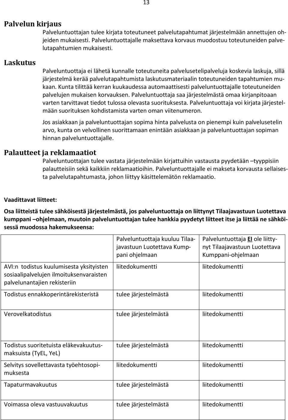 Laskutus Palveluntuottaja ei lähetä kunnalle toteutuneita palvelusetelipalveluja koskevia laskuja, sillä järjestelmä kerää palvelutapahtumista laskutusmateriaalin toteutuneiden tapahtumien mukaan.
