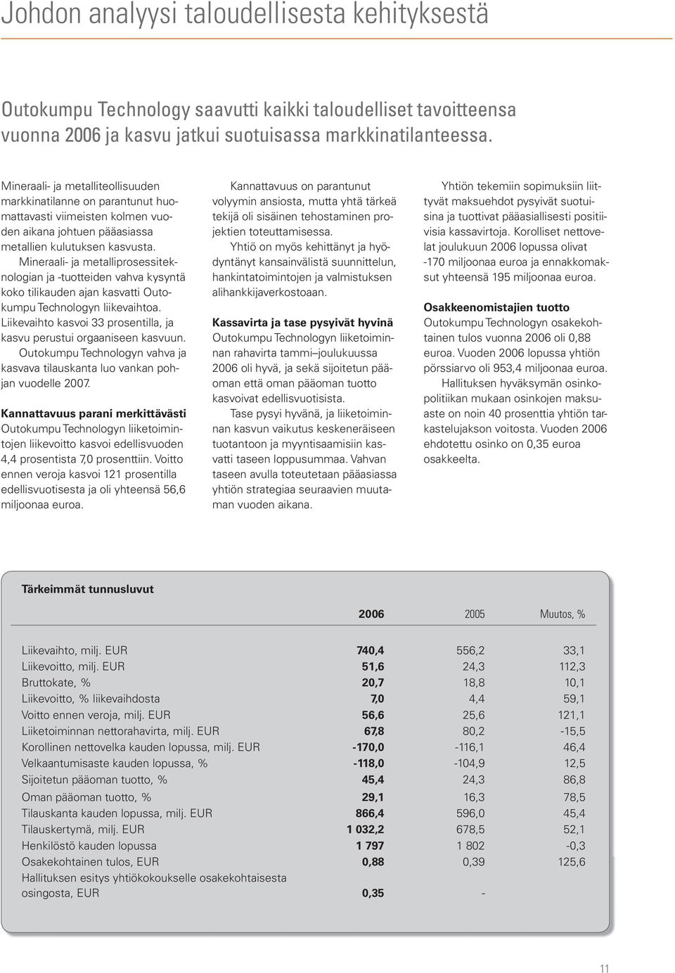 Mineraali- ja metalliprosessiteknologian ja -tuotteiden vahva kysyntä koko tilikauden ajan kasvatti Outokumpu Technologyn liikevaihtoa.