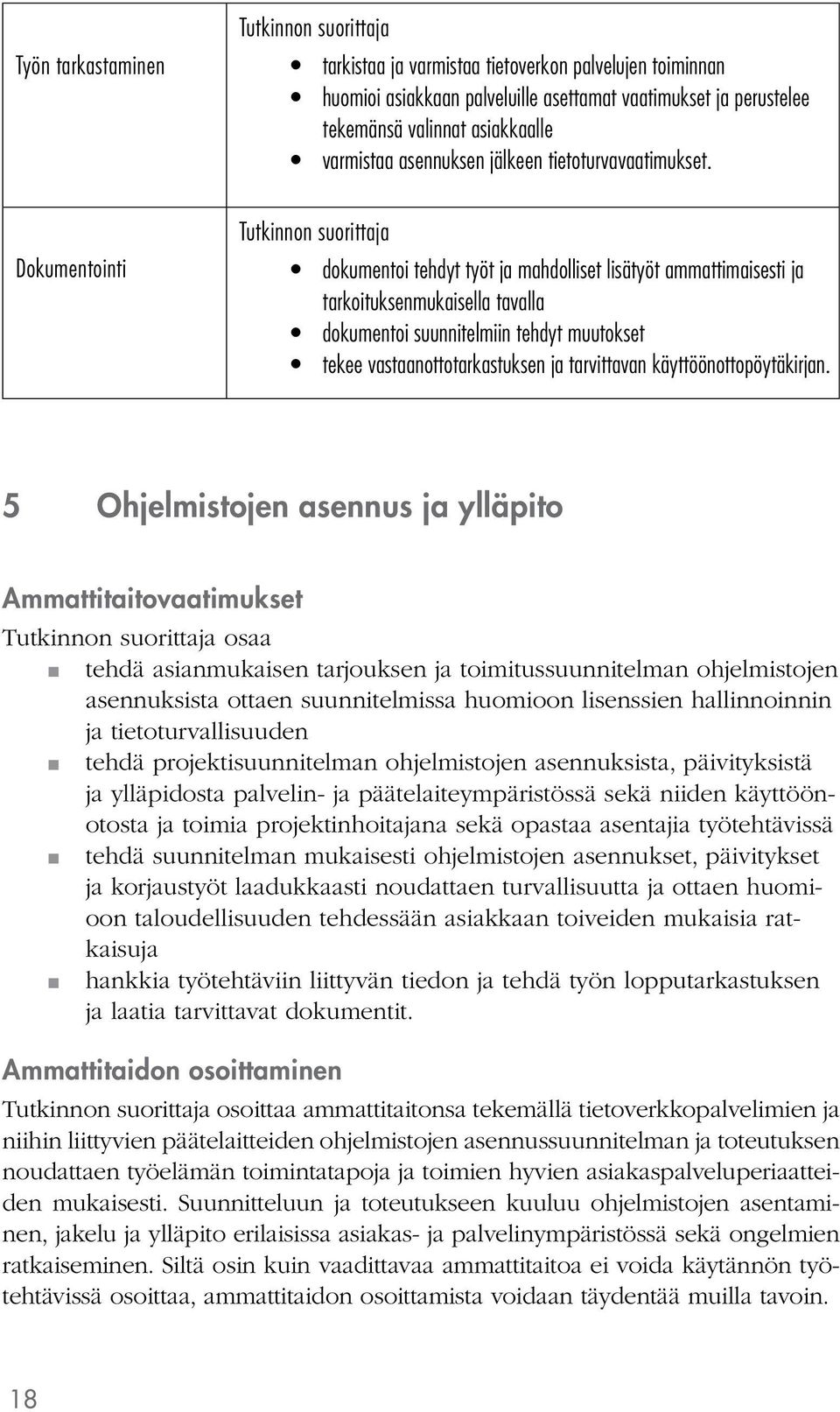 Dokumentointi dokumentoi tehdyt työt ja mahdolliset lisätyöt ammattimaisesti ja tarkoituksenmukaisella tavalla dokumentoi suunnitelmiin tehdyt muutokset tekee vastaanottotarkastuksen ja tarvittavan