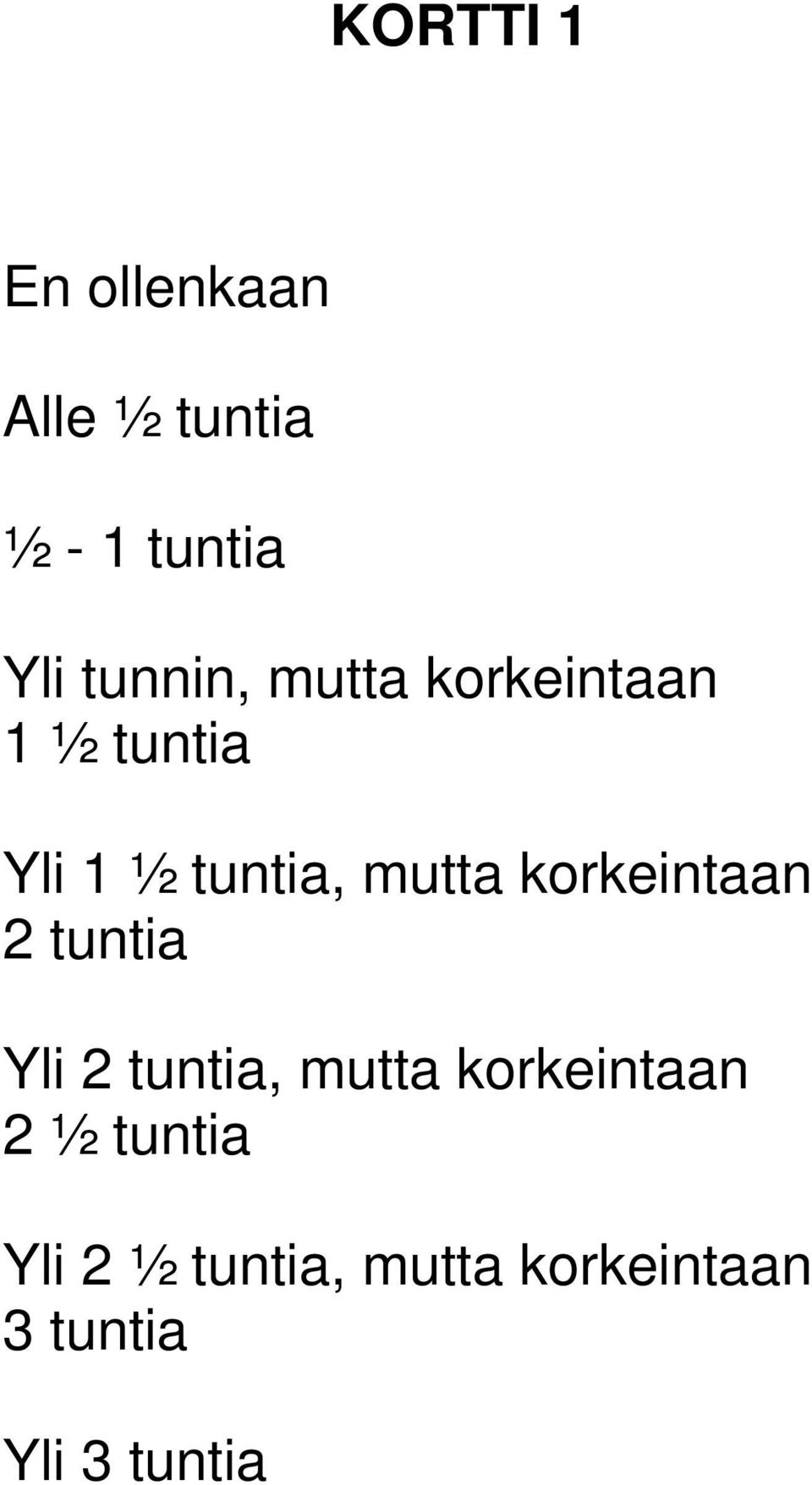 mutta korkeintaan 2 tuntia Yli 2 tuntia, mutta