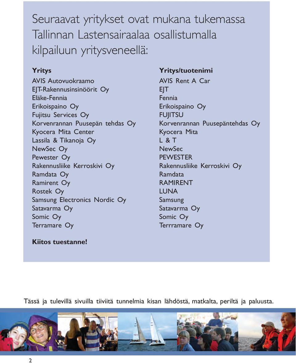 Electronics Nordic Oy Satavarma Oy Somic Oy Terramare Oy Yritys/tuotenimi AVIS Rent A Car EJT Fennia Erikoispaino Oy FUJITSU Korvenrannan Puusepäntehdas Oy Kyocera Mita L & T NewSec PEWESTER