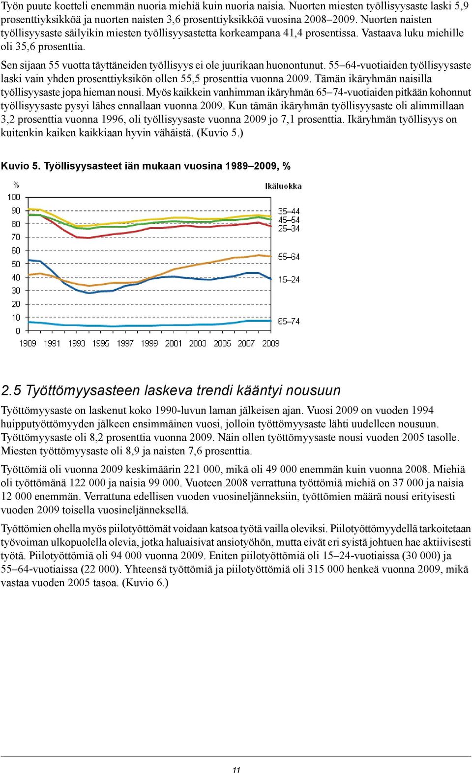 Sen sijaan vuotta täyttäneiden työllisyys ei ole juurikaan huonontunut. 4-vuotiaiden työllisyysaste laski vain yhden prosenttiyksikön ollen, prosenttia vuonna 200.