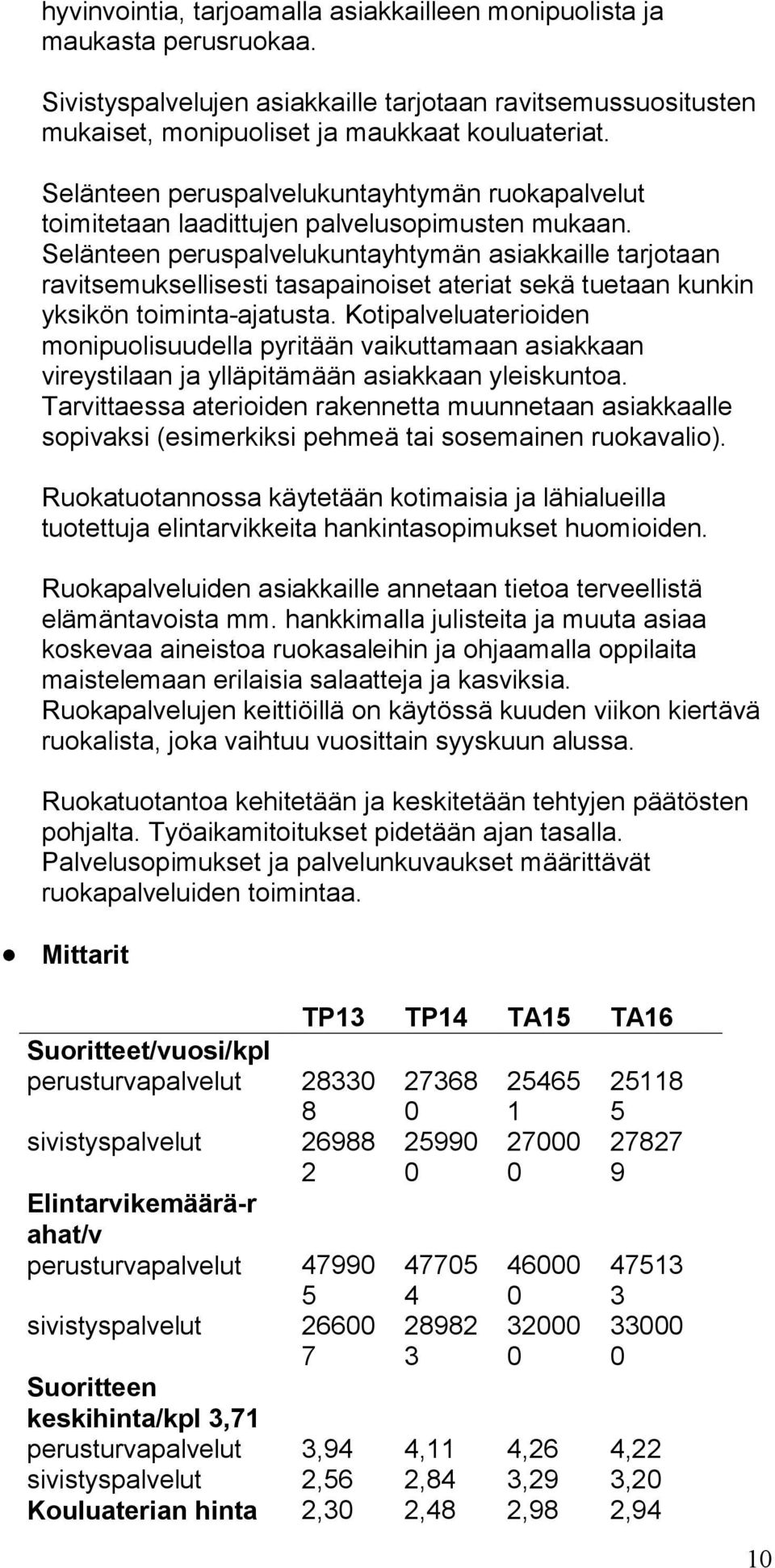 Selänteen peruspalvelukuntayhtymän asiakkaille tarjotaan ravitsemuksellisesti tasapainoiset ateriat sekä tuetaan kunkin yksikön toiminta-ajatusta.