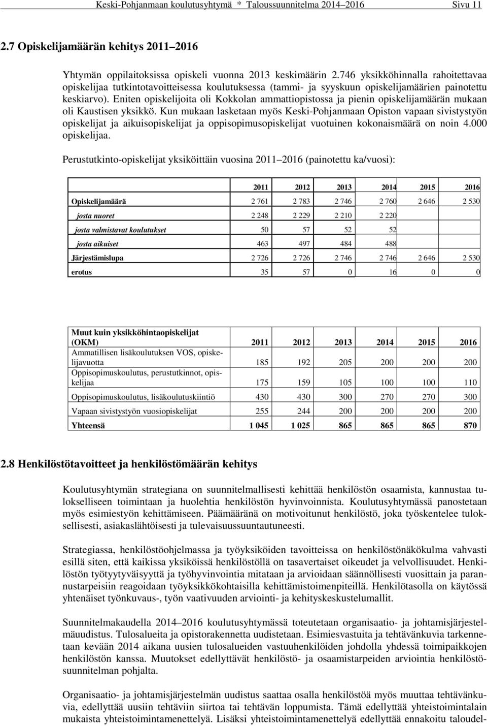 Eniten opiskelijoita oli Kokkolan ammattiopistossa ja pienin opiskelijamäärän mukaan oli Kaustisen yksikkö.