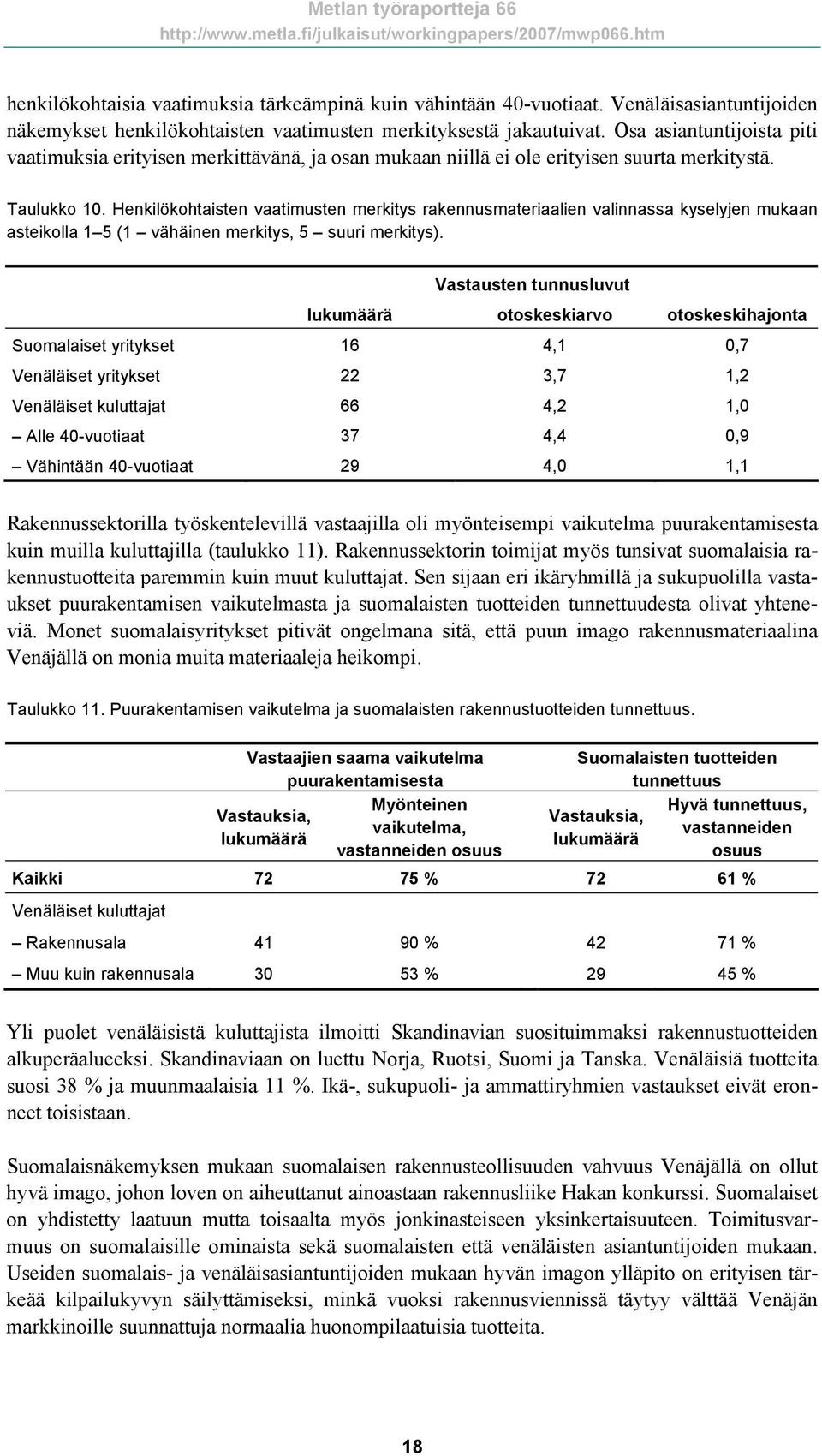 Henkilökohtaisten vaatimusten merkitys rakennusmateriaalien valinnassa kyselyjen mukaan asteikolla 1 5 (1 vähäinen merkitys, 5 suuri merkitys).