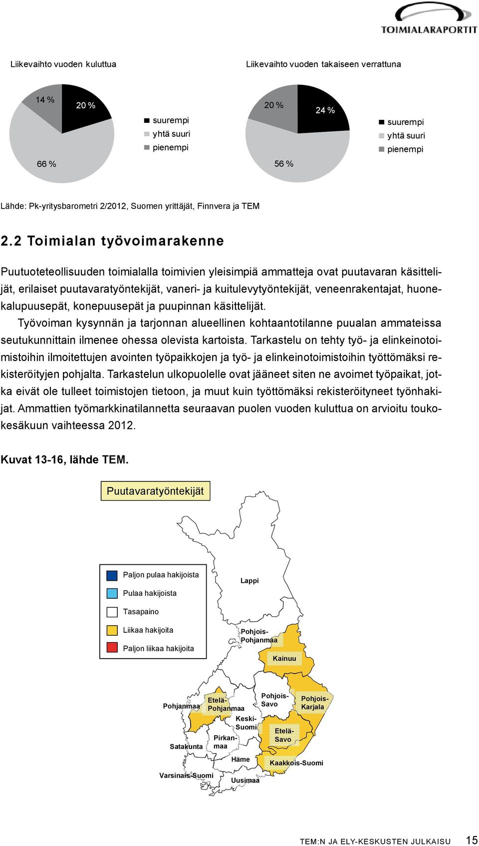 2 Toimialan työvoimarakenne Puutuoteteollisuuden toimialalla toimivien yleisimpiä ammatteja ovat puutavaran käsittelijät, erilaiset puutavaratyöntekijät, vaneri- ja kuitulevytyöntekijät,