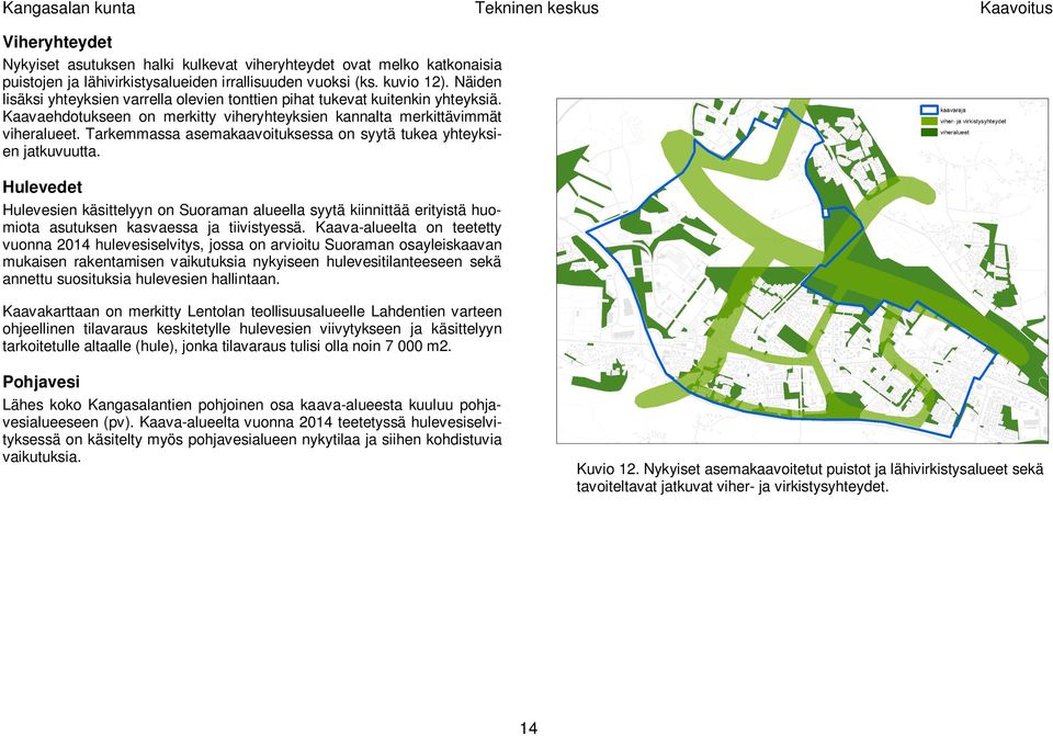 Tarkemmassa asemakaavoituksessa on syytä tukea yhteyksien jatkuvuutta. Hulevedet Hulevesien käsittelyyn on Suoraman alueella syytä kiinnittää erityistä huomiota asutuksen kasvaessa ja tiivistyessä.