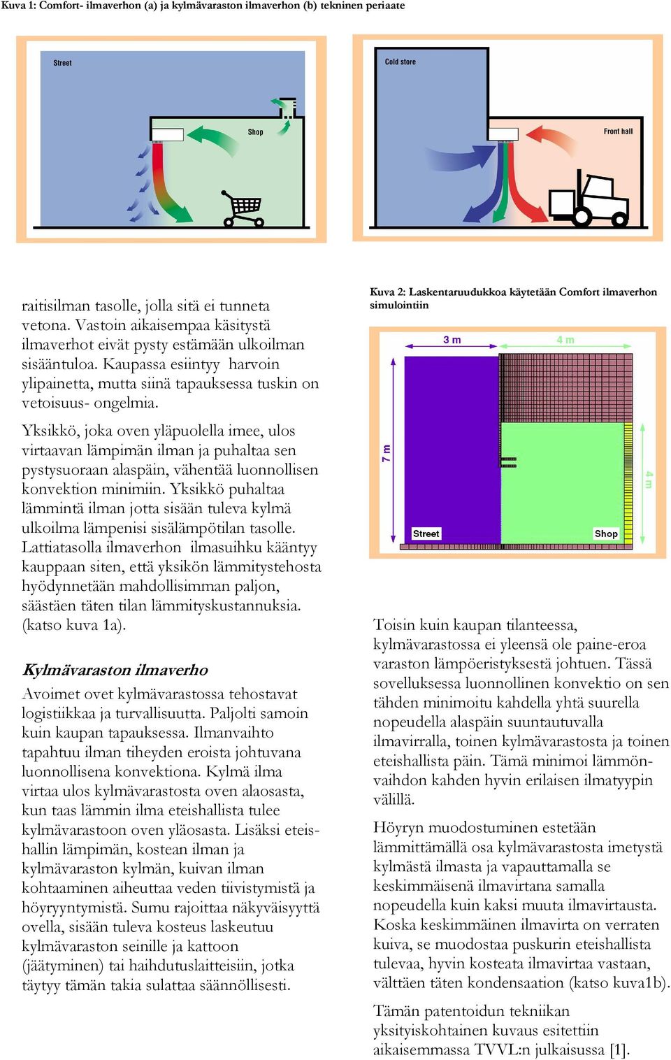 Yksikkö, joka oven yläpuolella imee, ulos virtaavan lämpimän ilman ja puhaltaa sen pystysuoraan alaspäin, vähentää luonnollisen konvektion minimiin.