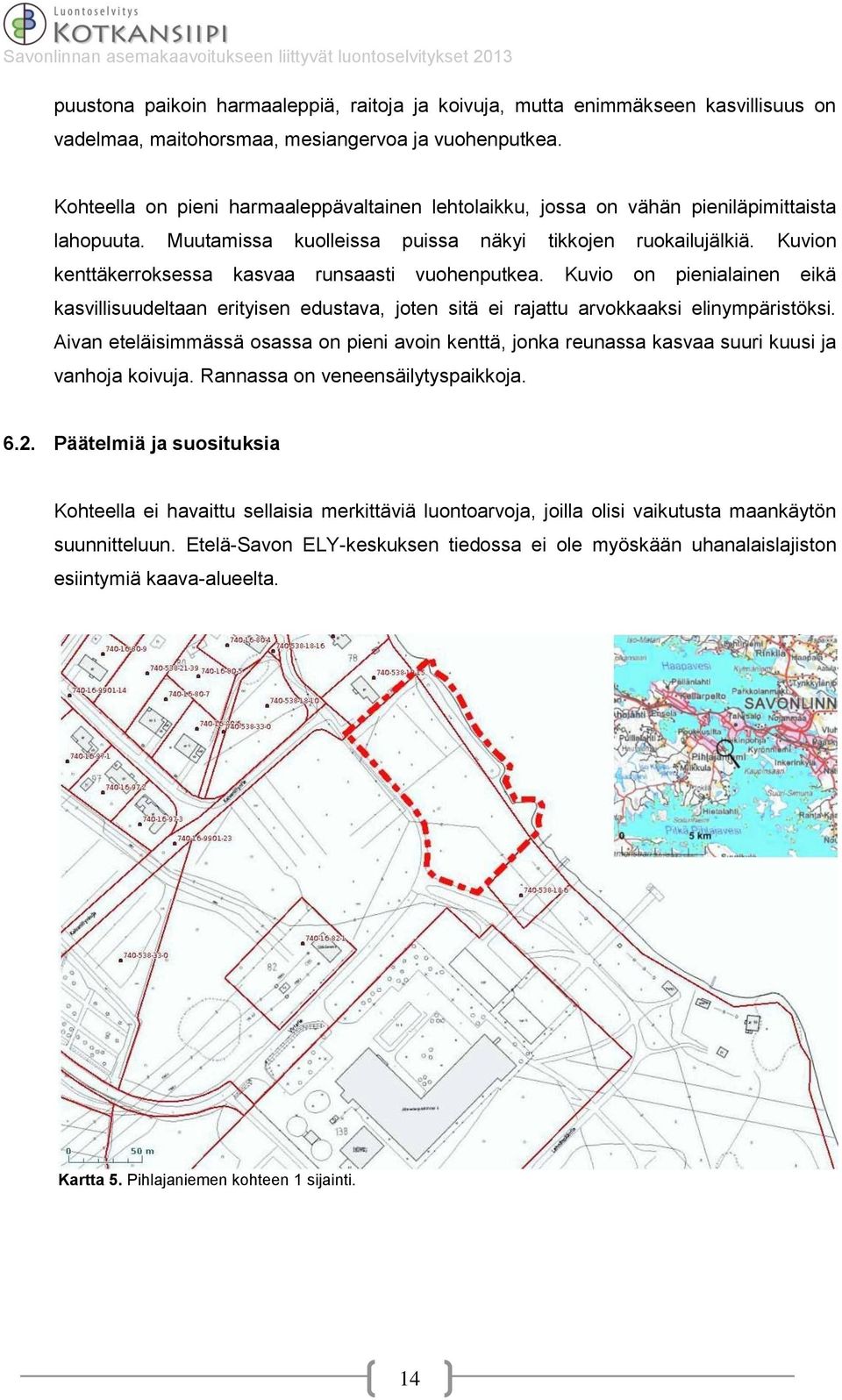 Kuvion kenttäkerroksessa kasvaa runsaasti vuohenputkea. Kuvio on pienialainen eikä kasvillisuudeltaan erityisen edustava, joten sitä ei rajattu arvokkaaksi elinympäristöksi.